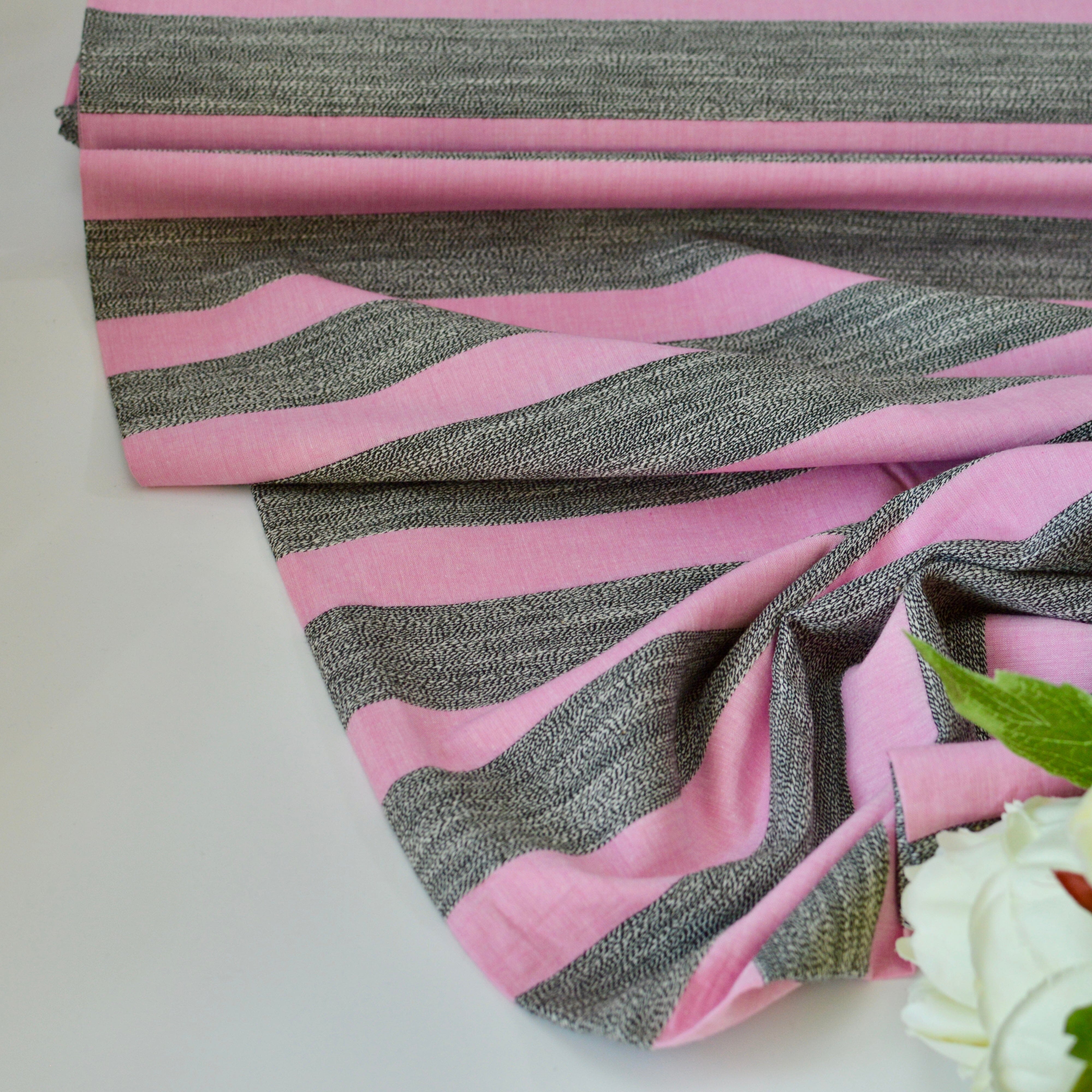 Baumwollmix - Webware mit Blockstreifen - rosa & grau Fabric poshpinks