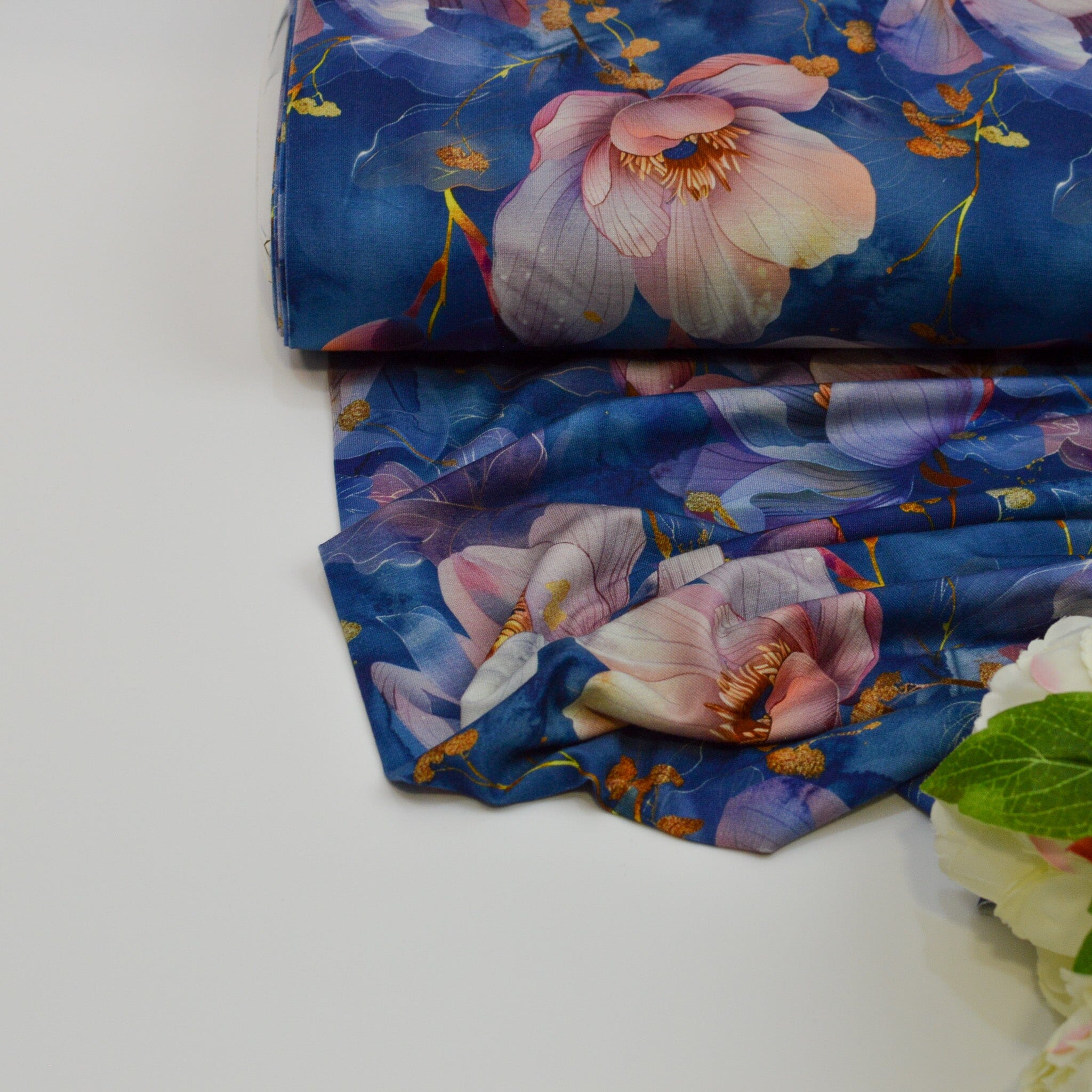 Bambusjersey - Poppies - Blumen - blau rose Fabric poshpinks