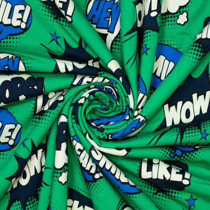French Terry - Wow Comic - grün Fabric poshpinks