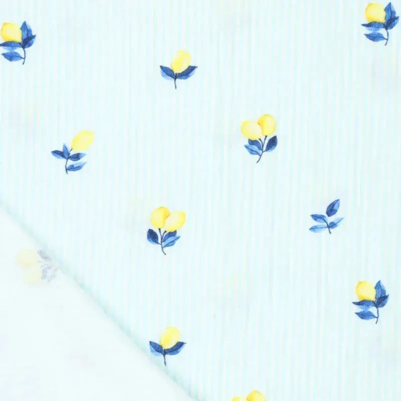 Musselin - Lemon Stripesc - Aqua weiß gelb Fabric poshpinks
