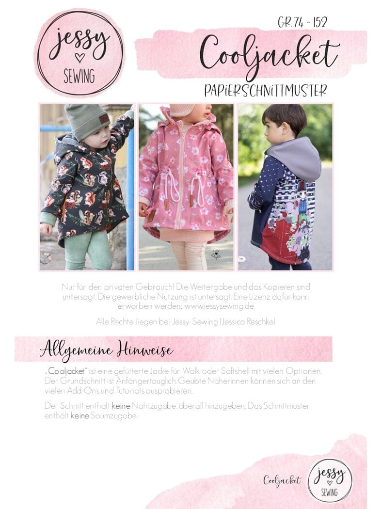 Papierschnittmuster Jessy Sewing - Kids Cool Jacket - Gr. 74-152 - Coole Jacke für Kinder Schnittmuster poshpinks
