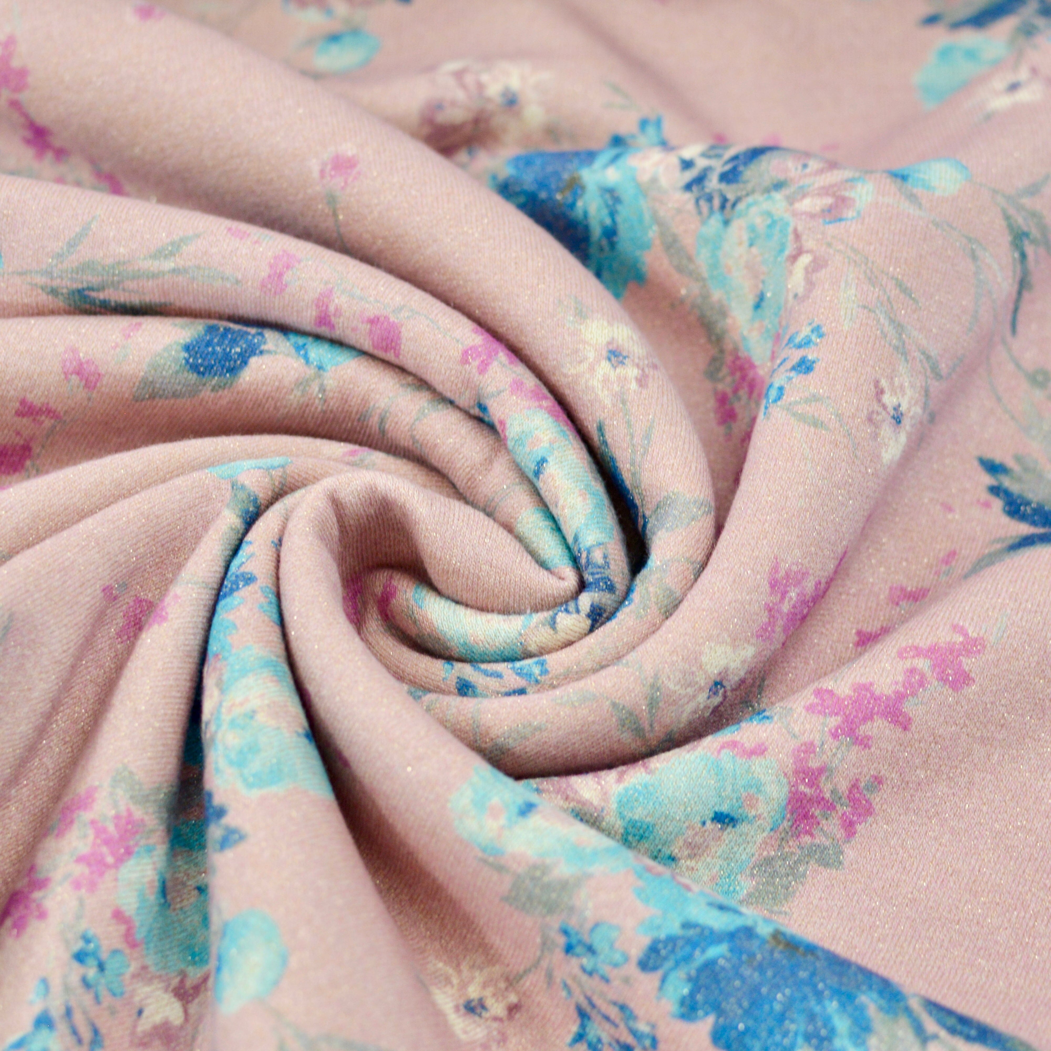 Sweat - Blumen auf rosa mit Glitzer Fabric poshpinks