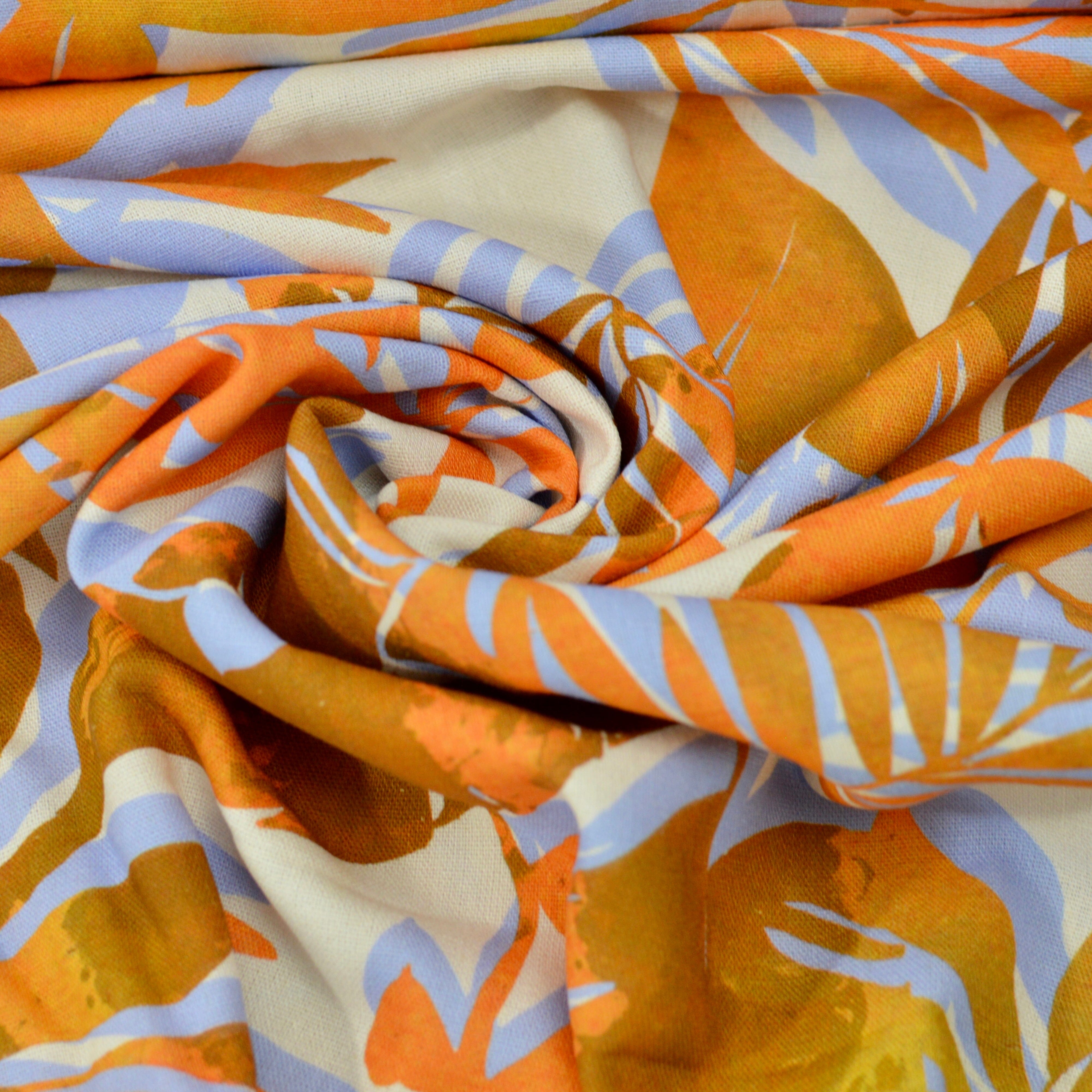 Viskose Leinen - Druck Blätter Rost orange Fabric poshpinks