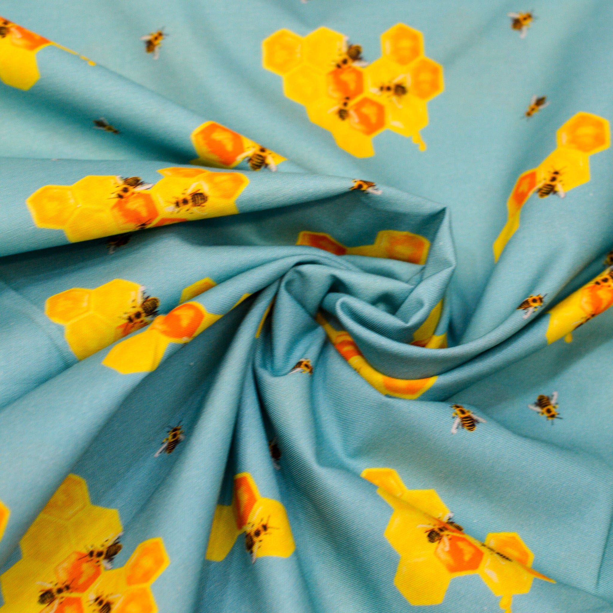 Baumwoll Popeline - Bienen & Waben - türkis Fabric poshpinks