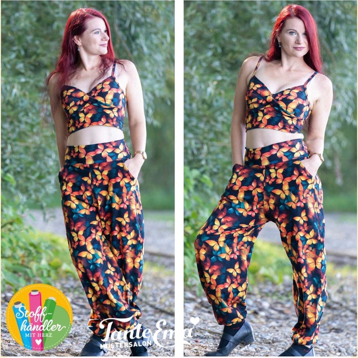 Vorbestellung - Stoffhändler mit Herz Eigenproduktion - Feuerschmetterlinge by Tante Ema - French Terry Fabric poshpinks