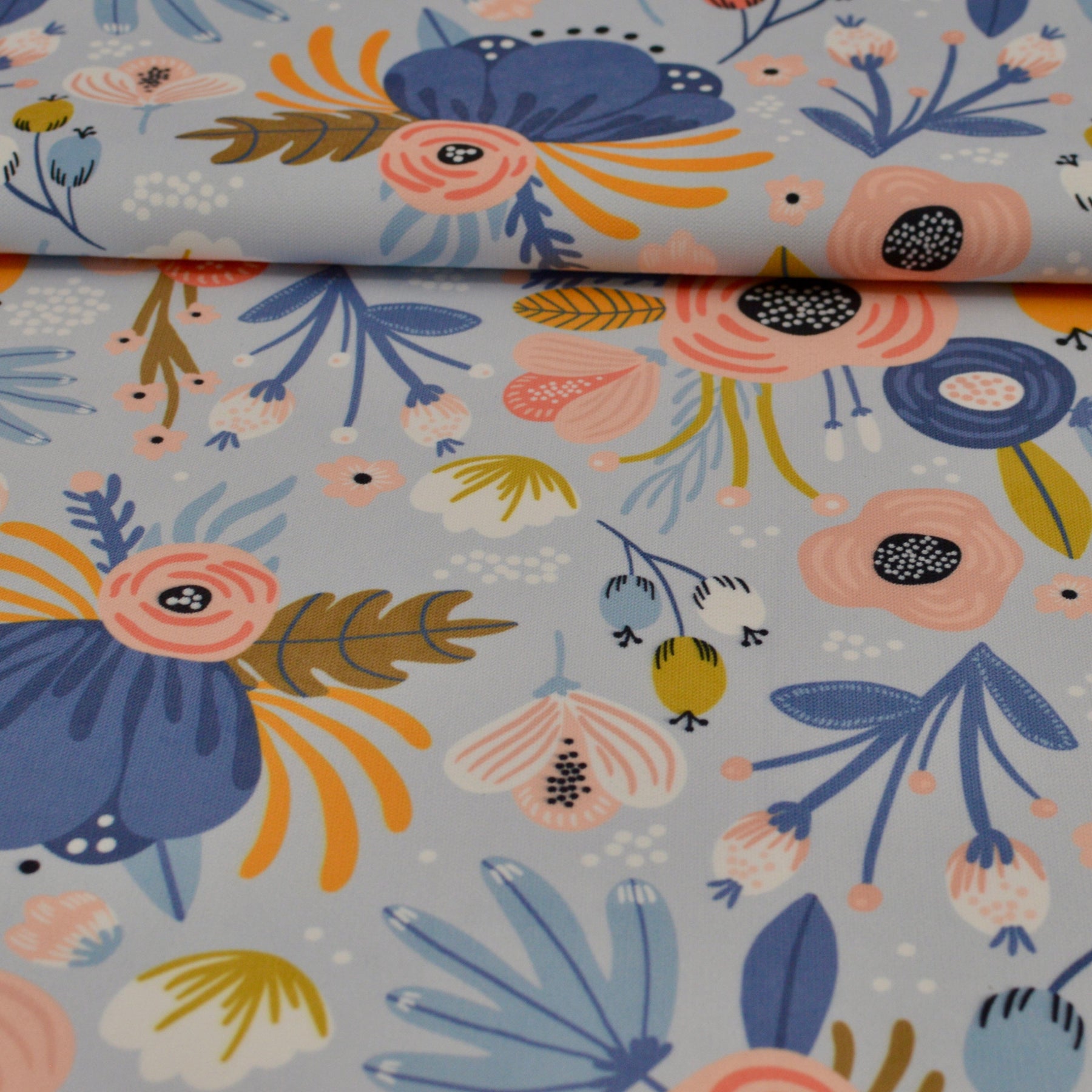 Pre - Order Tender recycling Canvas " Primavera " Blumen auf hellblau Fabric poshpinks