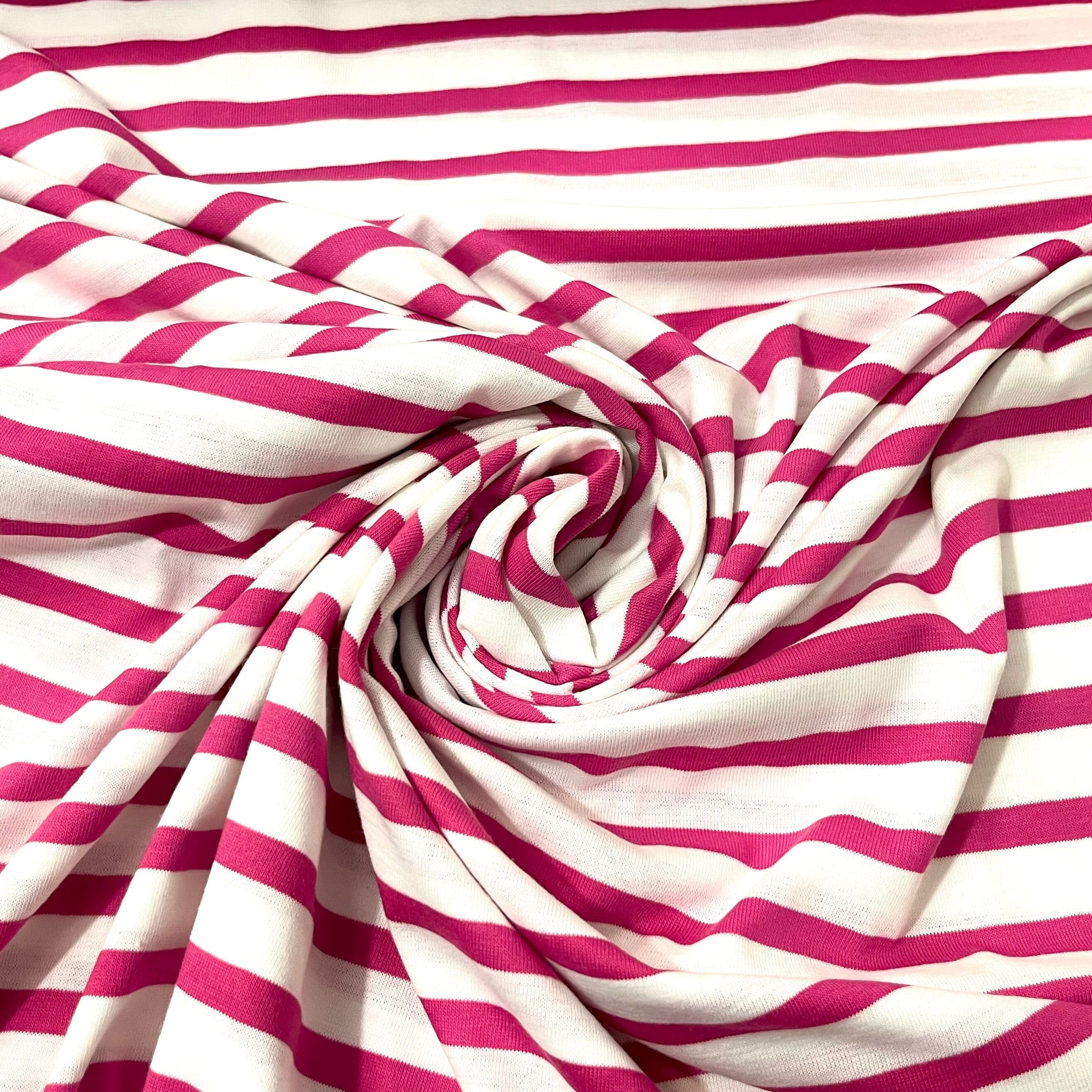 Baumwolljersey - Streifen / Ringel - Weiß himbeerpink Fabric poshpinks