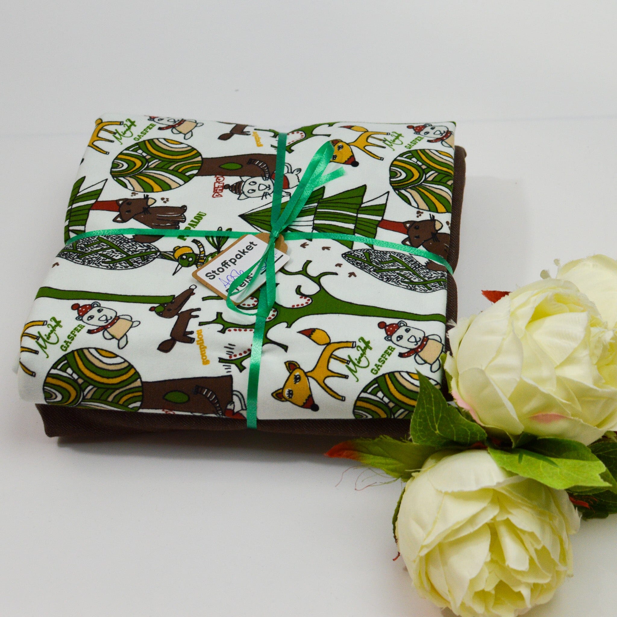 Stoffpaket Jersey – Waldfreunde weiß braun– limitiert Paket poshpinks