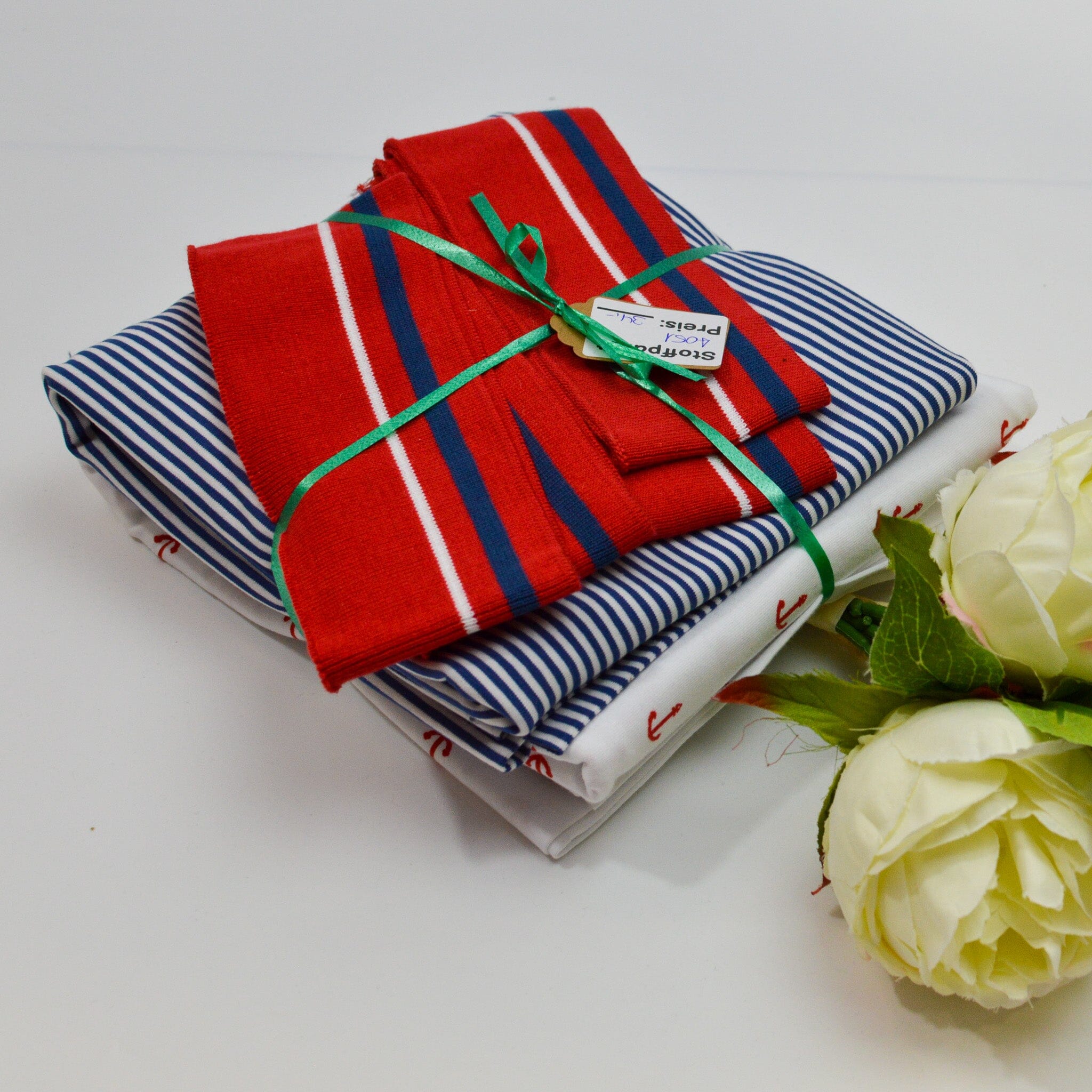 Stoffpaket Jersey – Maritim weiß jeansblau rot – limitiert Paket poshpinks