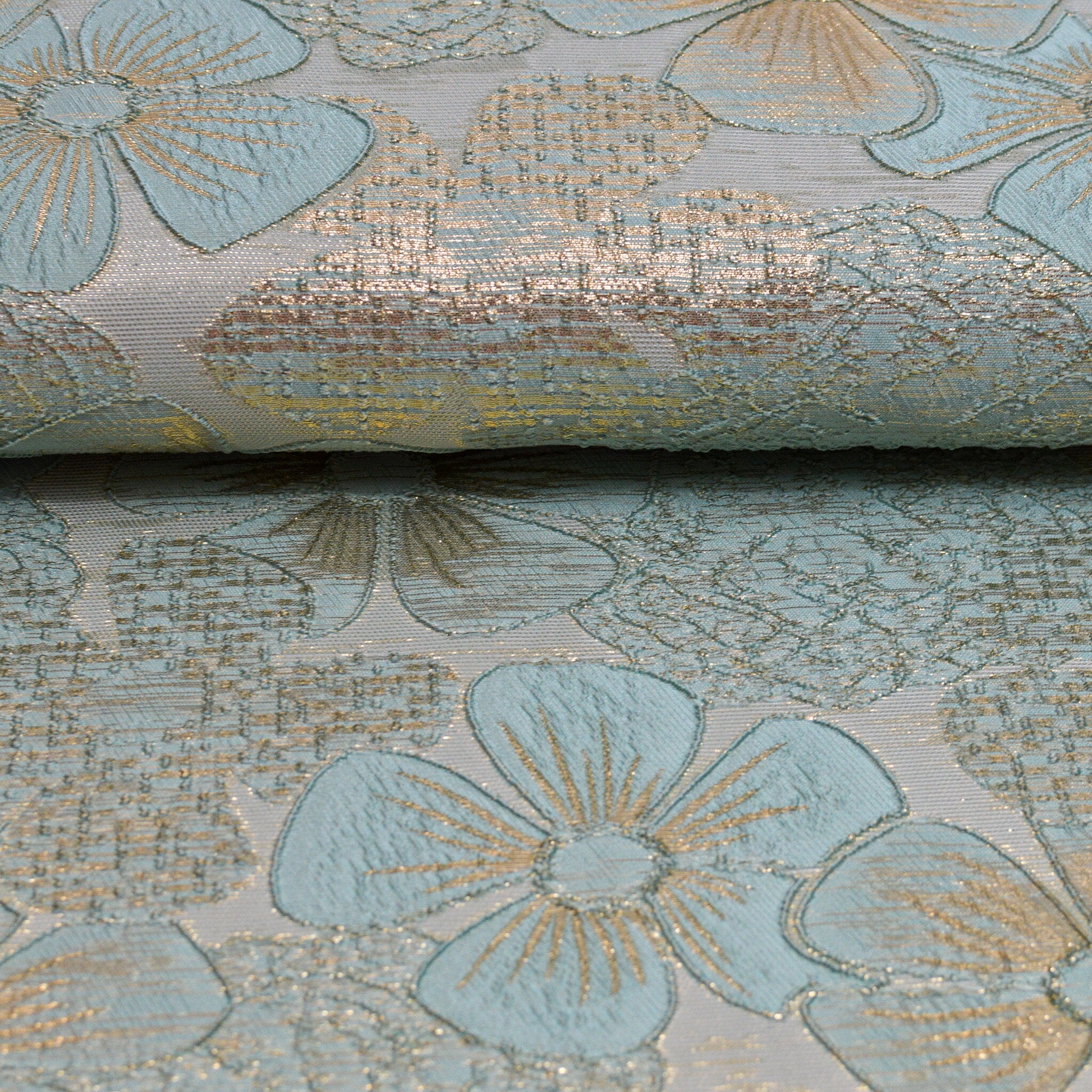Brokat Blumen Mint Gold Fabric poshpinks