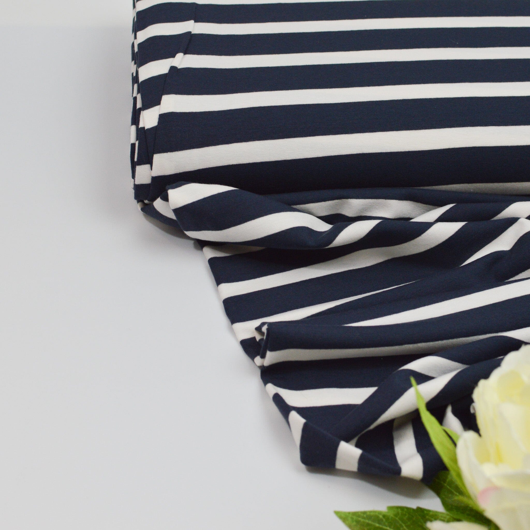 Baumwolljersey - Streifen / Ringel - dunkelblau weiß Fabric poshpinks