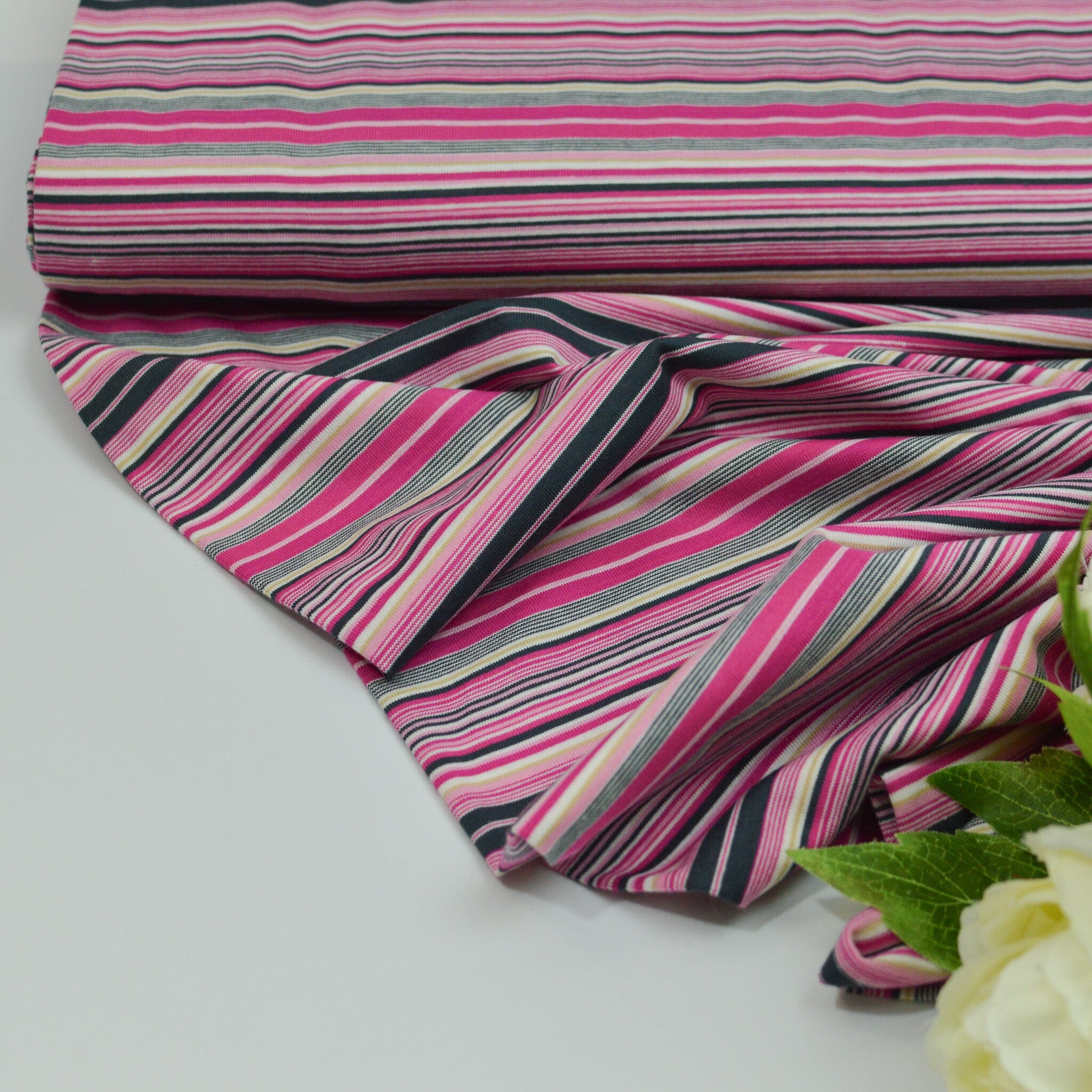 Baumwolljersey - Streifen - pink dunkelblau grau beige Fabric poshpinks