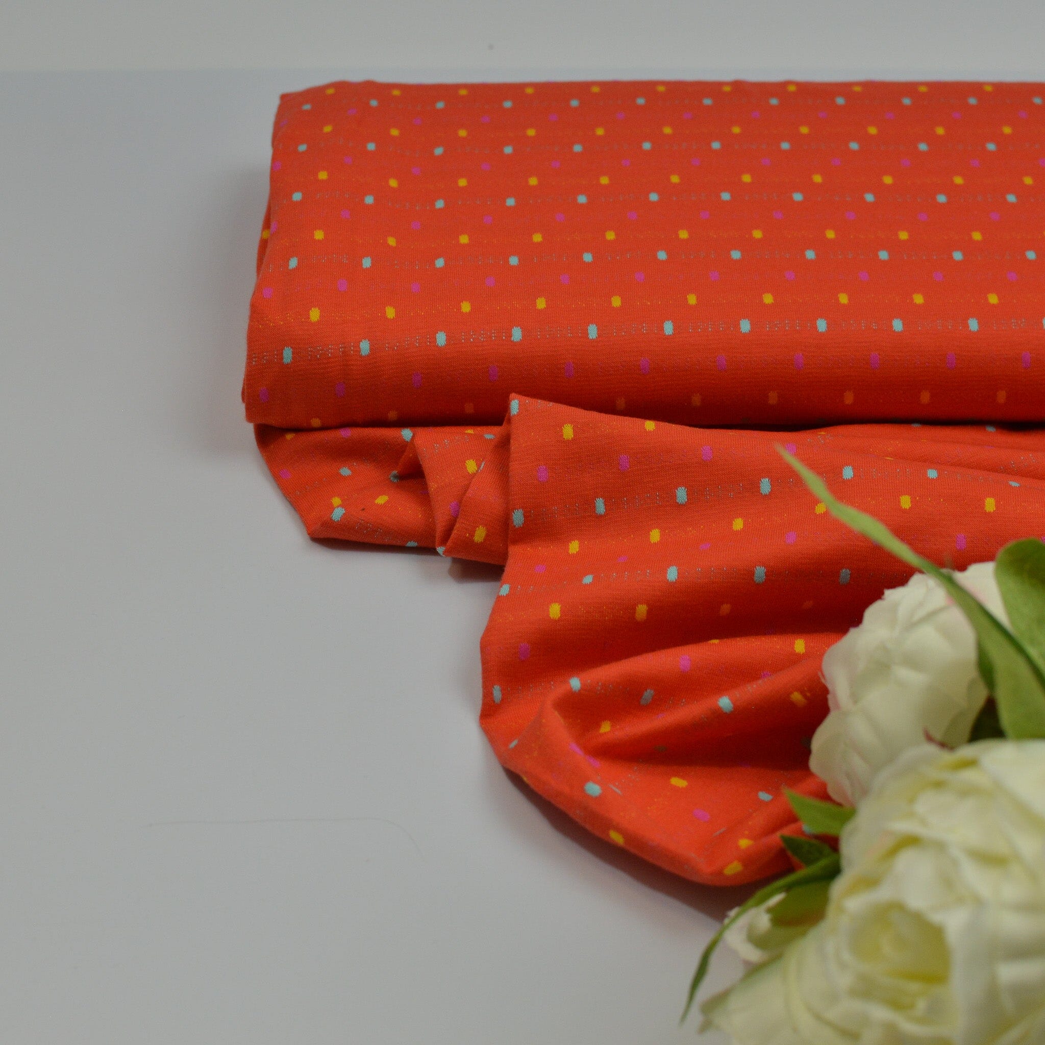 Jacquardjersey - Double Face - Streifen / Punkte - Orange bunt Fabric poshpinks