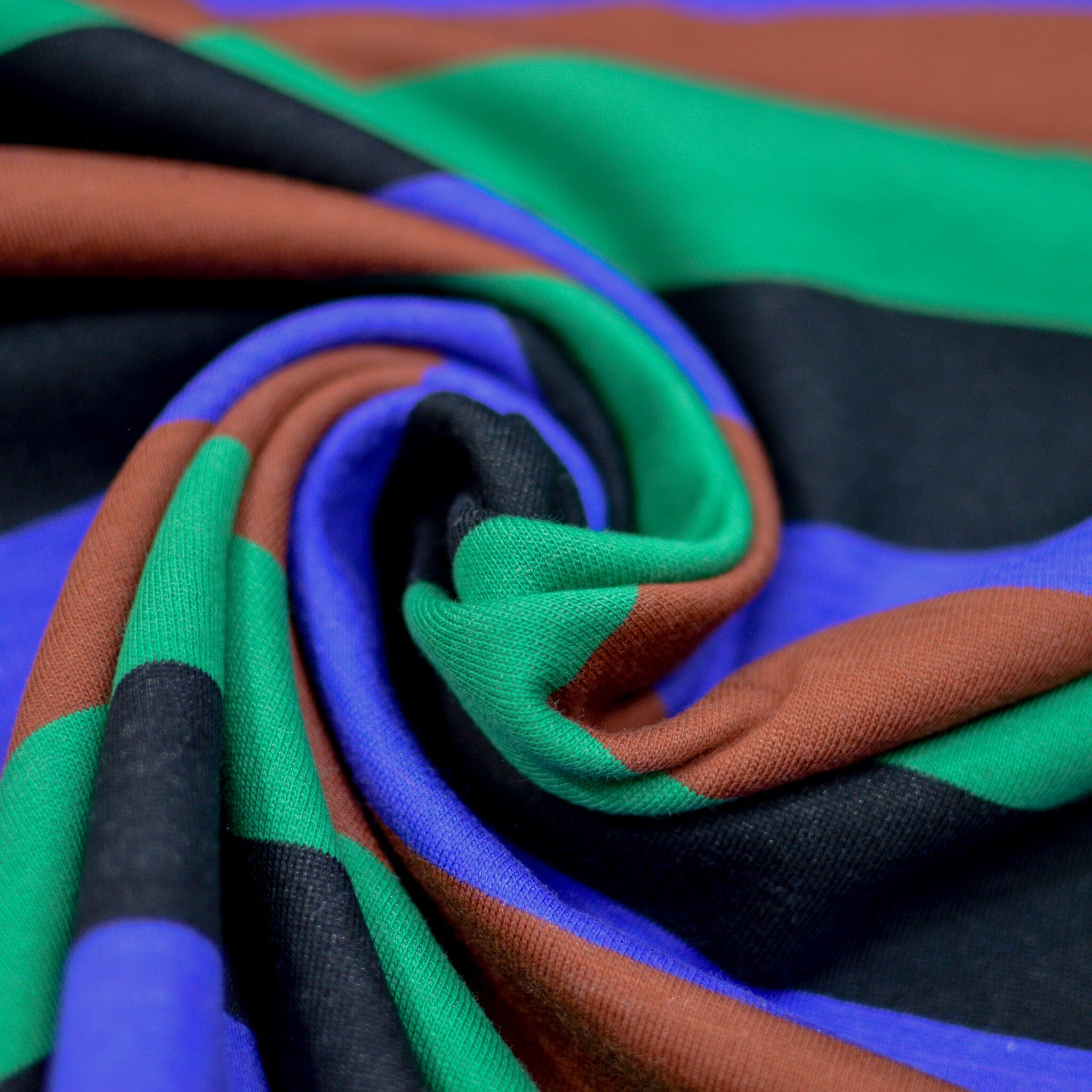 Baumwolljersey - Blockstreifen Ringel - Royalblau Smaragdgrün Zimtbraun schwarz Fabric poshpinks