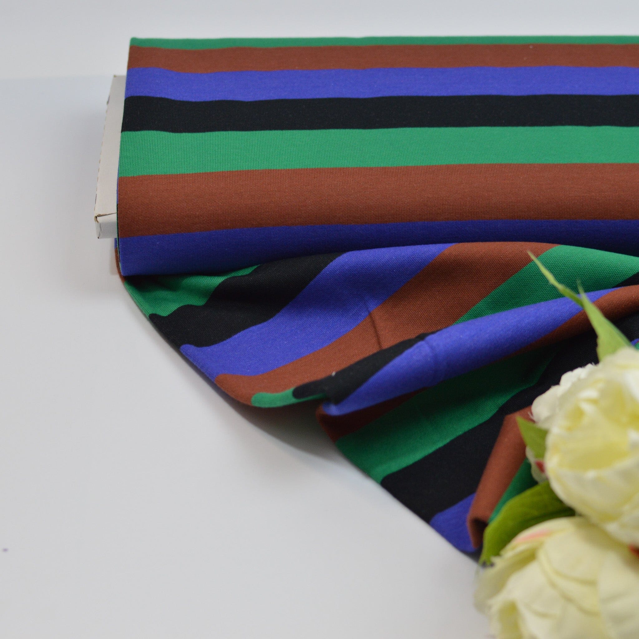 Baumwolljersey - Blockstreifen Ringel - Royalblau Smaragdgrün Zimtbraun schwarz Fabric poshpinks