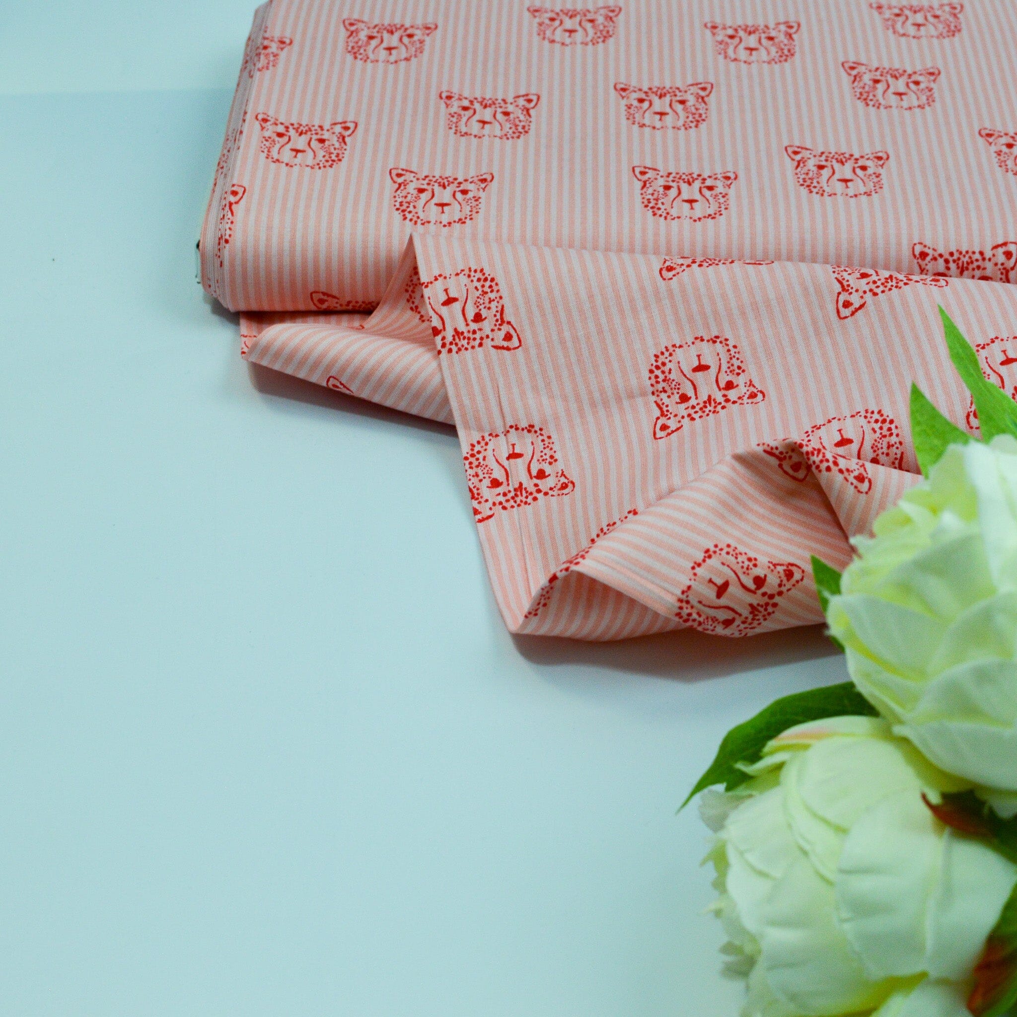 Baumwoll Popeline - Leopard gestreift - apricot rot weiß Fabric poshpinks