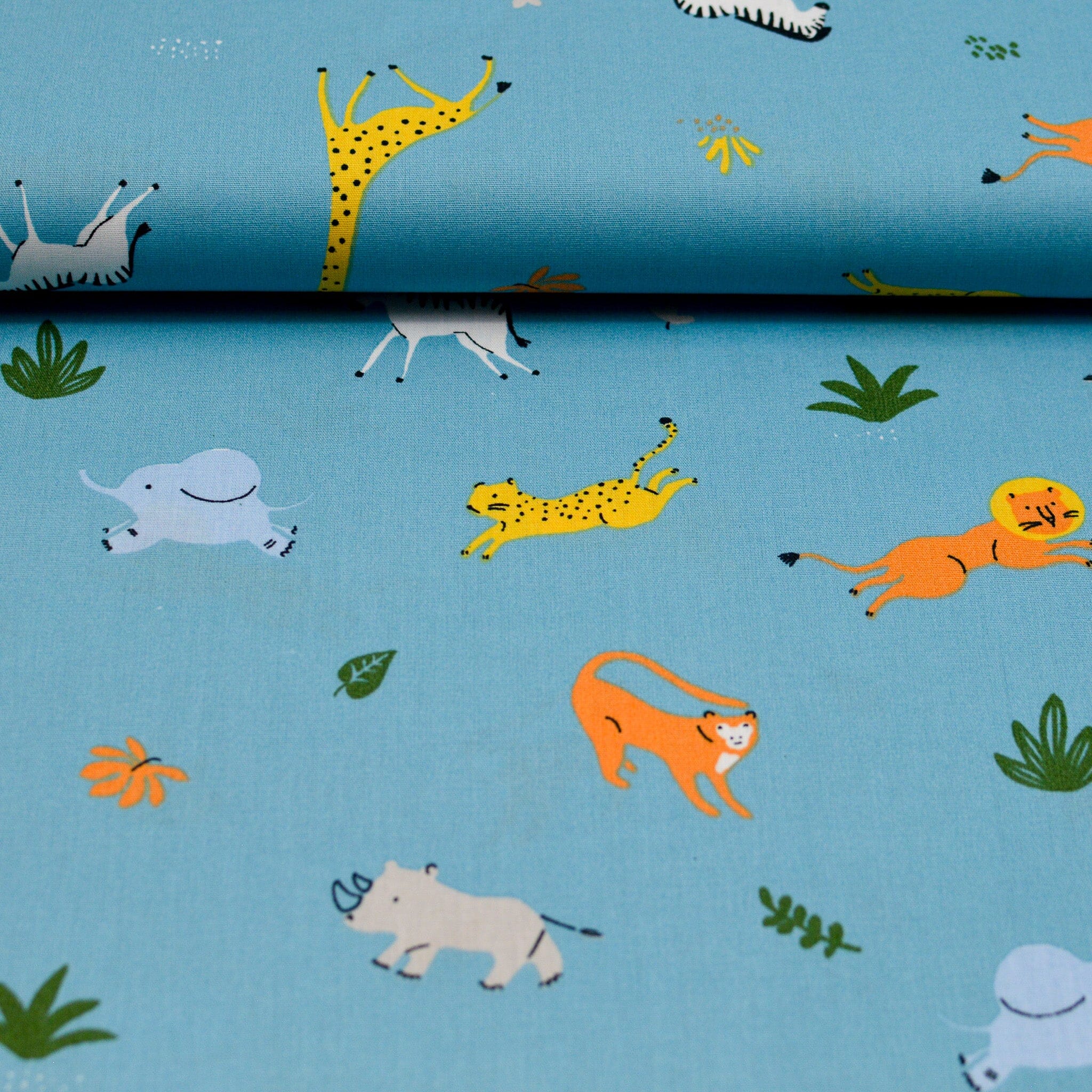 Baumwoll Popeline - Zootiere - gelb orange hellblau Fabric poshpinks