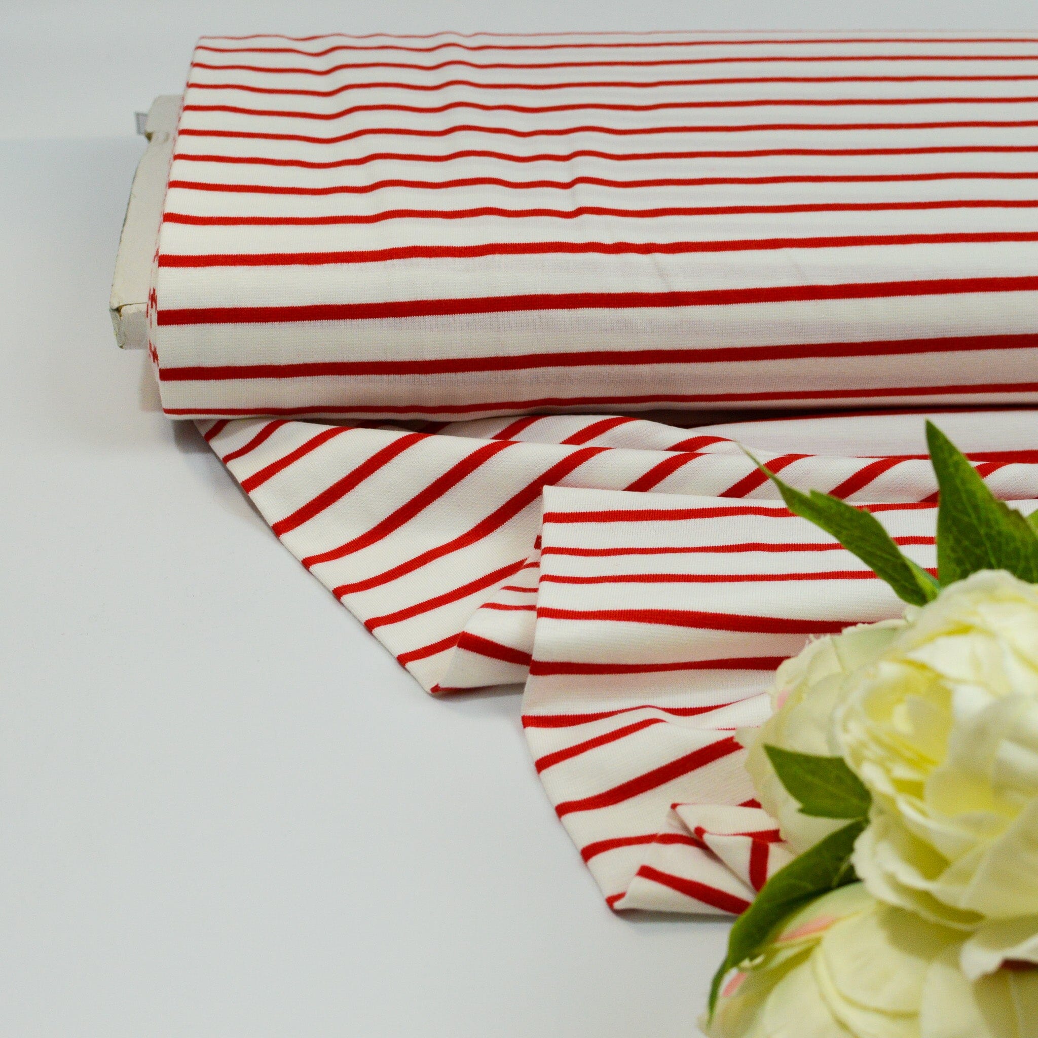 Baumwolljersey - Streifen / Ringel - weiß rot Fabric poshpinks
