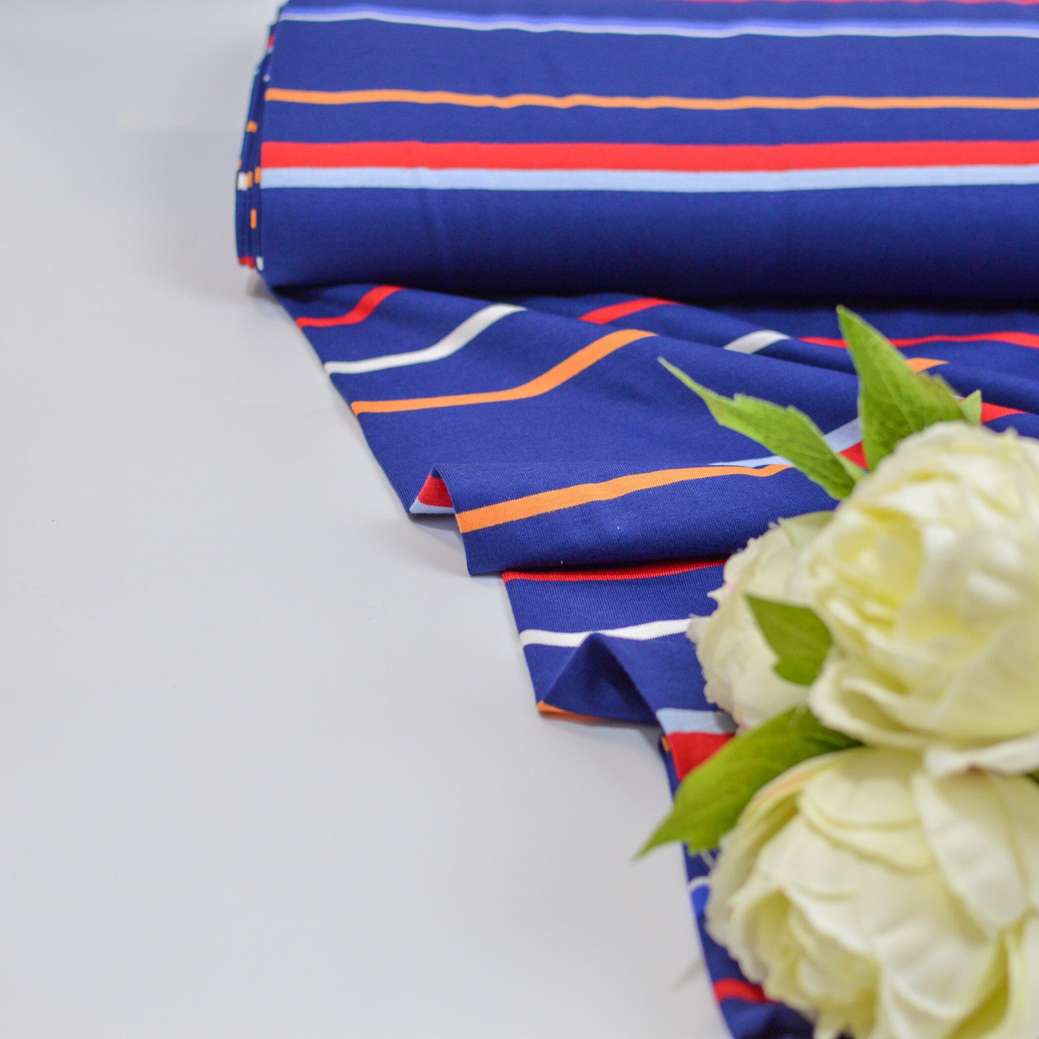 Baumwolljersey - Streifen / Ringel - blau weiß rot gelb hellblau Fabric poshpinks
