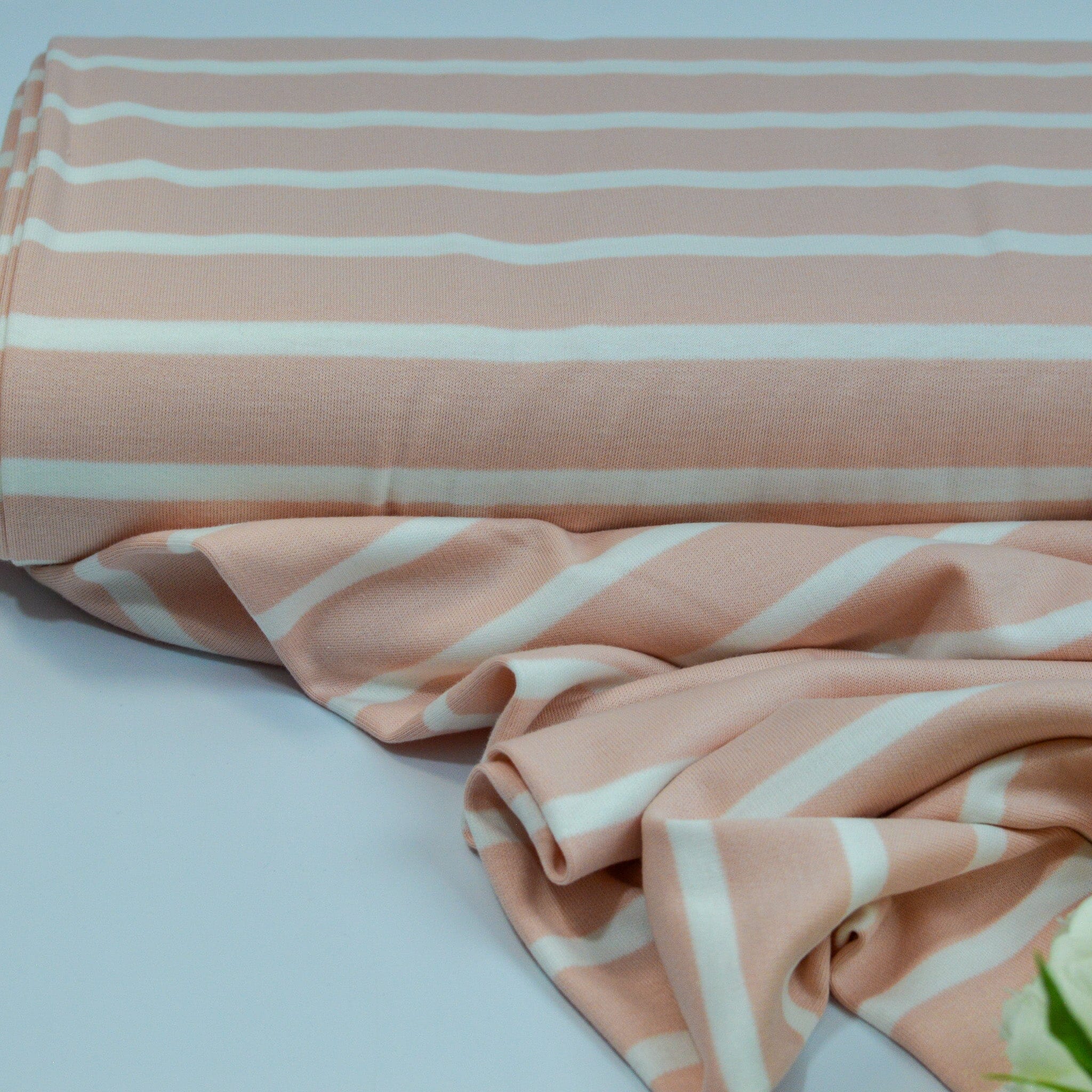 Baumwolljersey - Streifen / Ringel - Blockstreifen - apricot weiß Fabric poshpinks