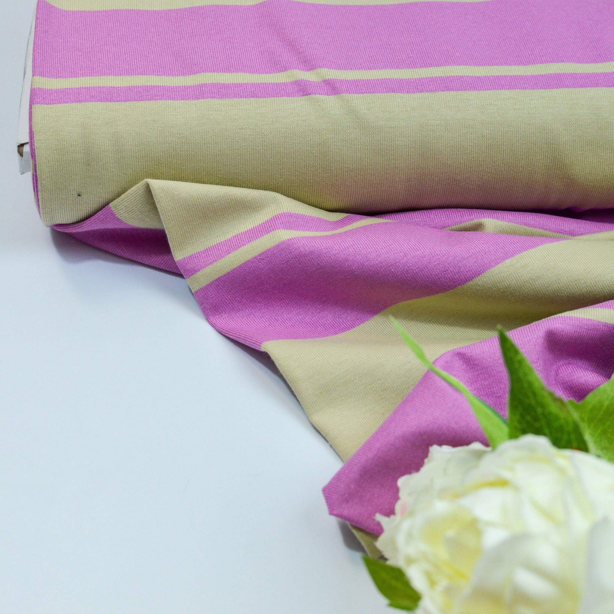 Baumwolljersey - Streifen / Ringel - Vanillegelb Himbeerrosa Fabric poshpinks