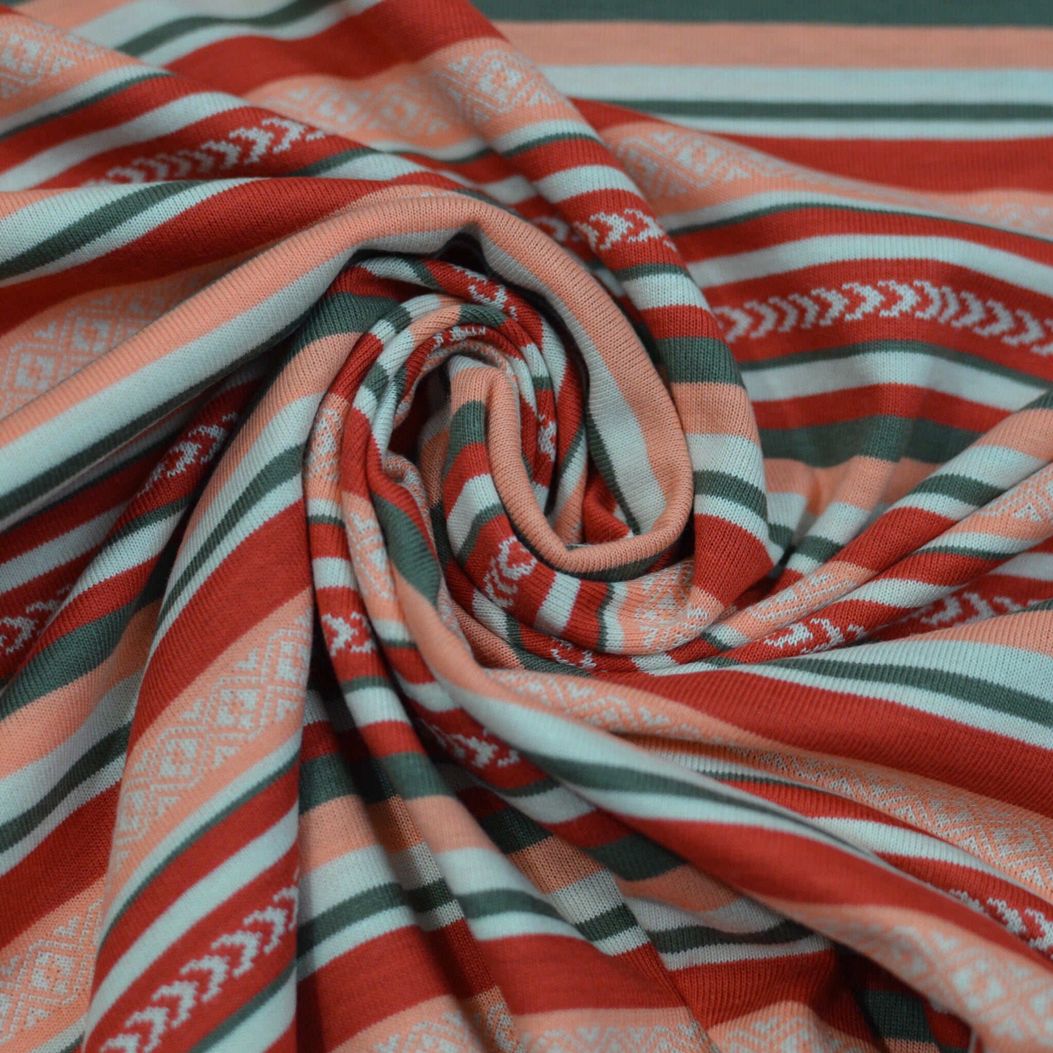 Jacquardjersey - Double Face - Streifen / Muster - orange rot olivgrau Fabric poshpinks