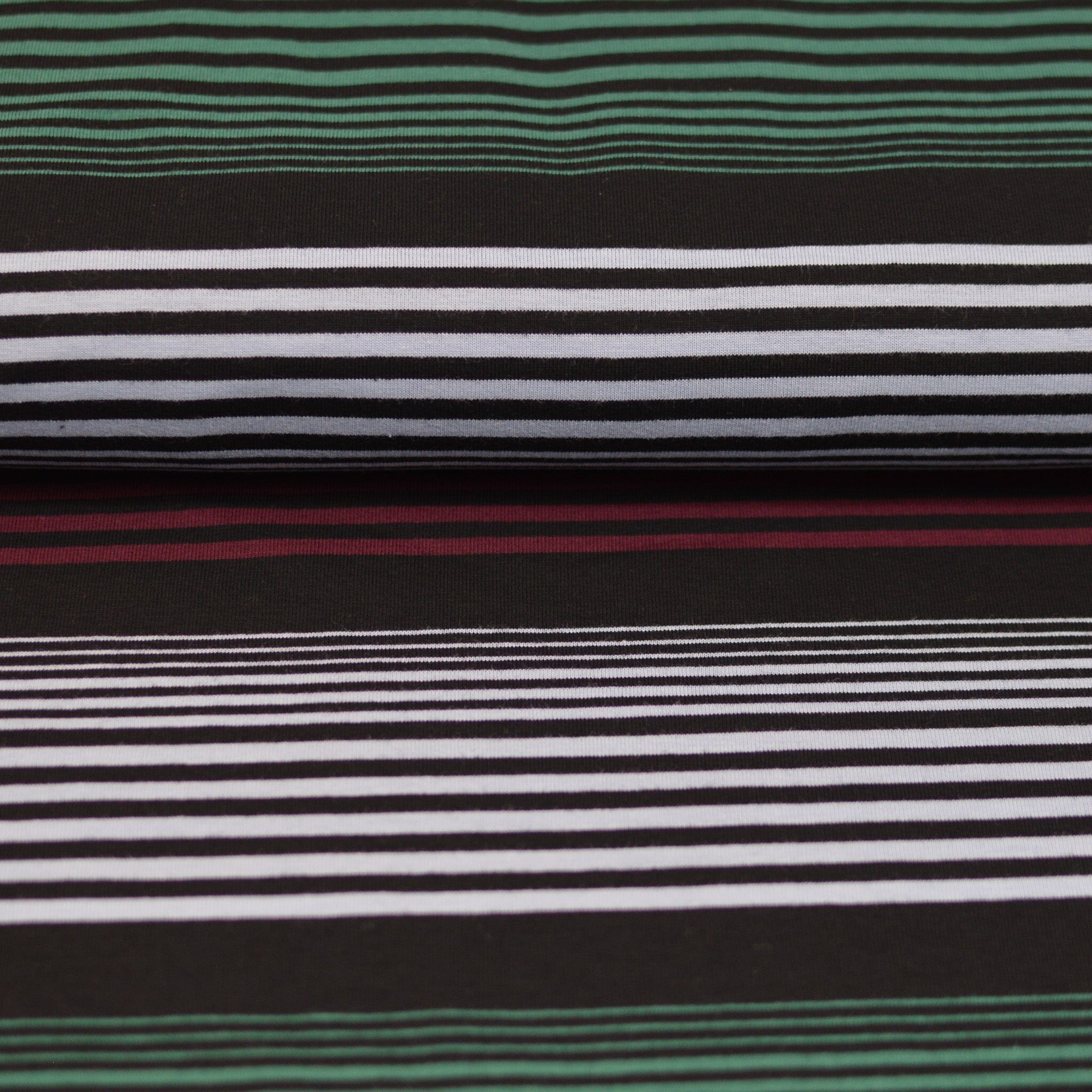 Baumwolljersey - Streifen / Ringel - schwarz grün hellblau dunkelrot Fabric poshpinks