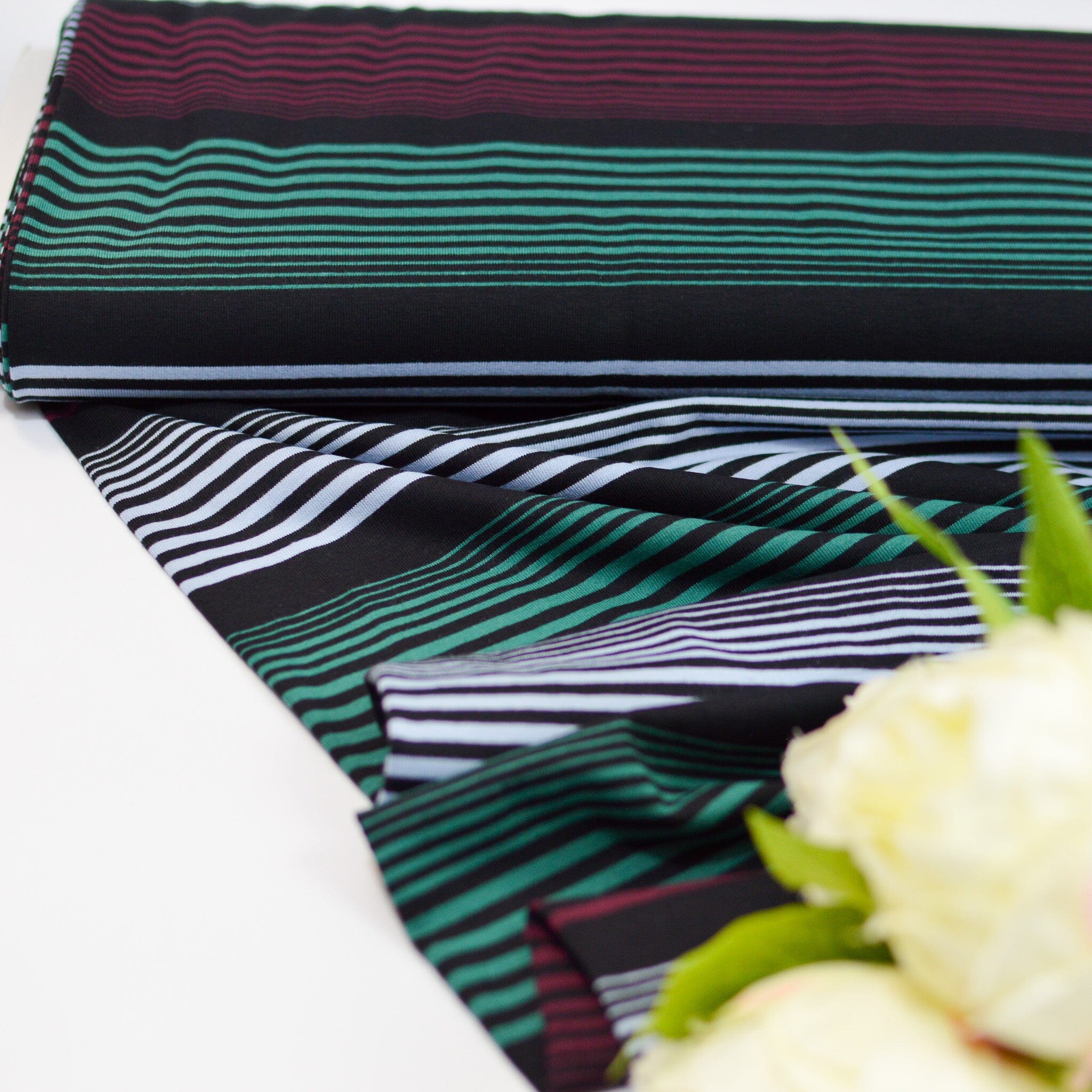 Baumwolljersey - Streifen / Ringel - schwarz grün hellblau dunkelrot Fabric poshpinks