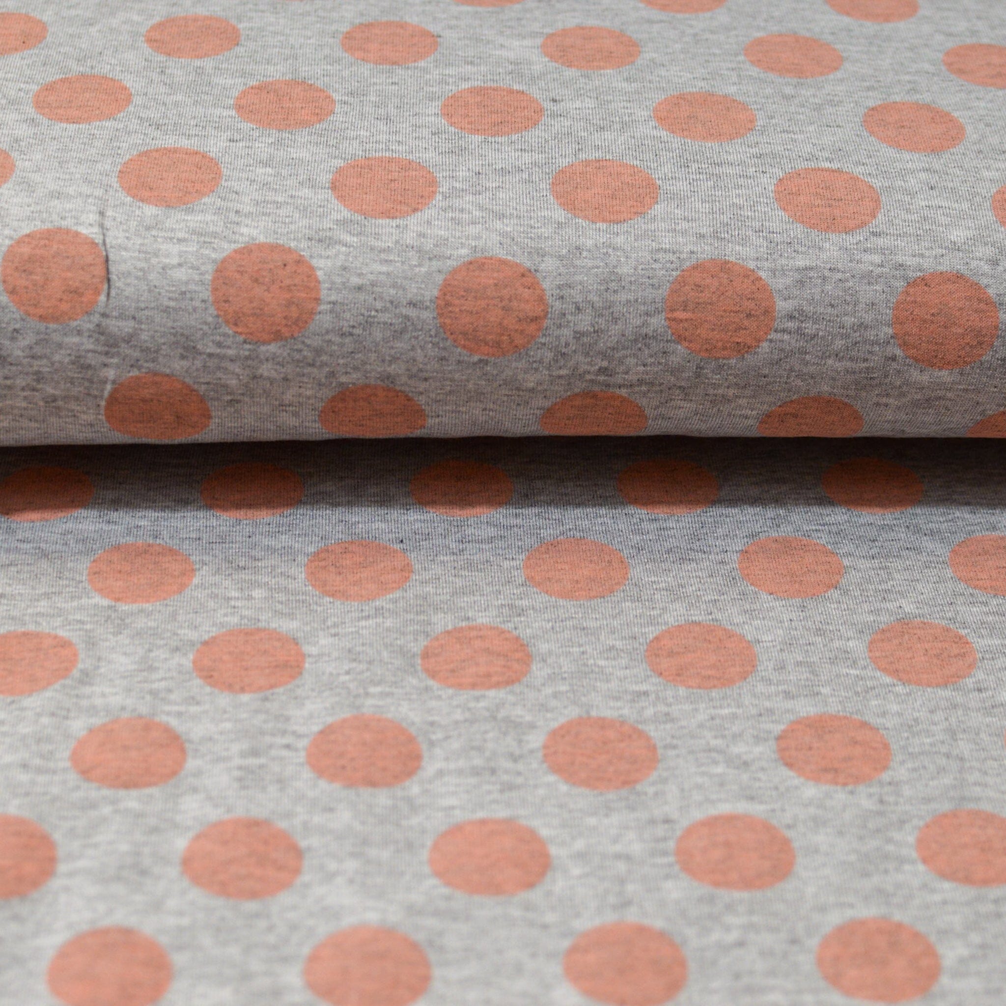 Baumwolljersey - Big dots - grau meliert aricot Fabric poshpinks