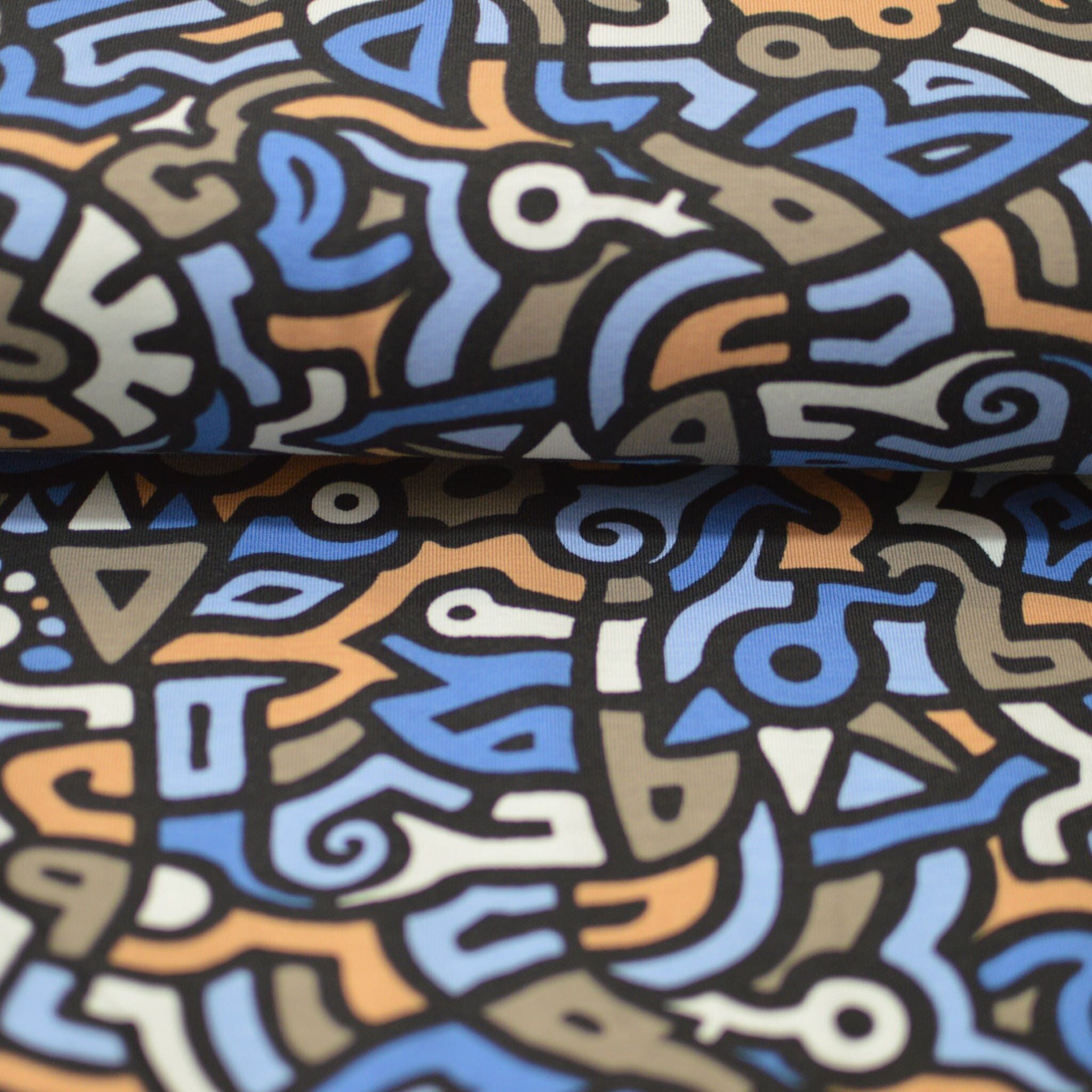 Baumwolljersey - Street Art - blau beige bunt Fabric poshpinks