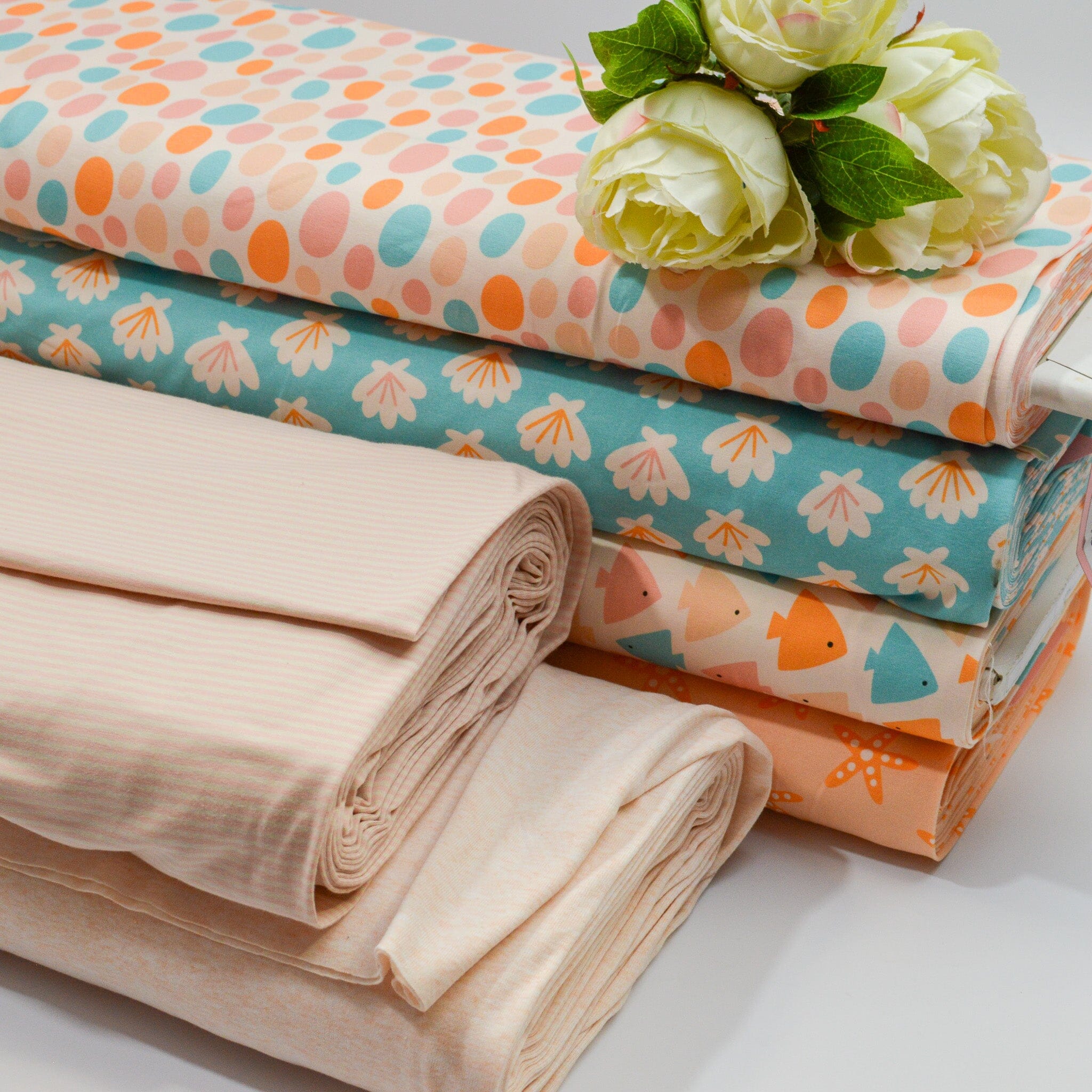 Baumwolljersey - kleine Streifen - apricot creme Fabric poshpinks