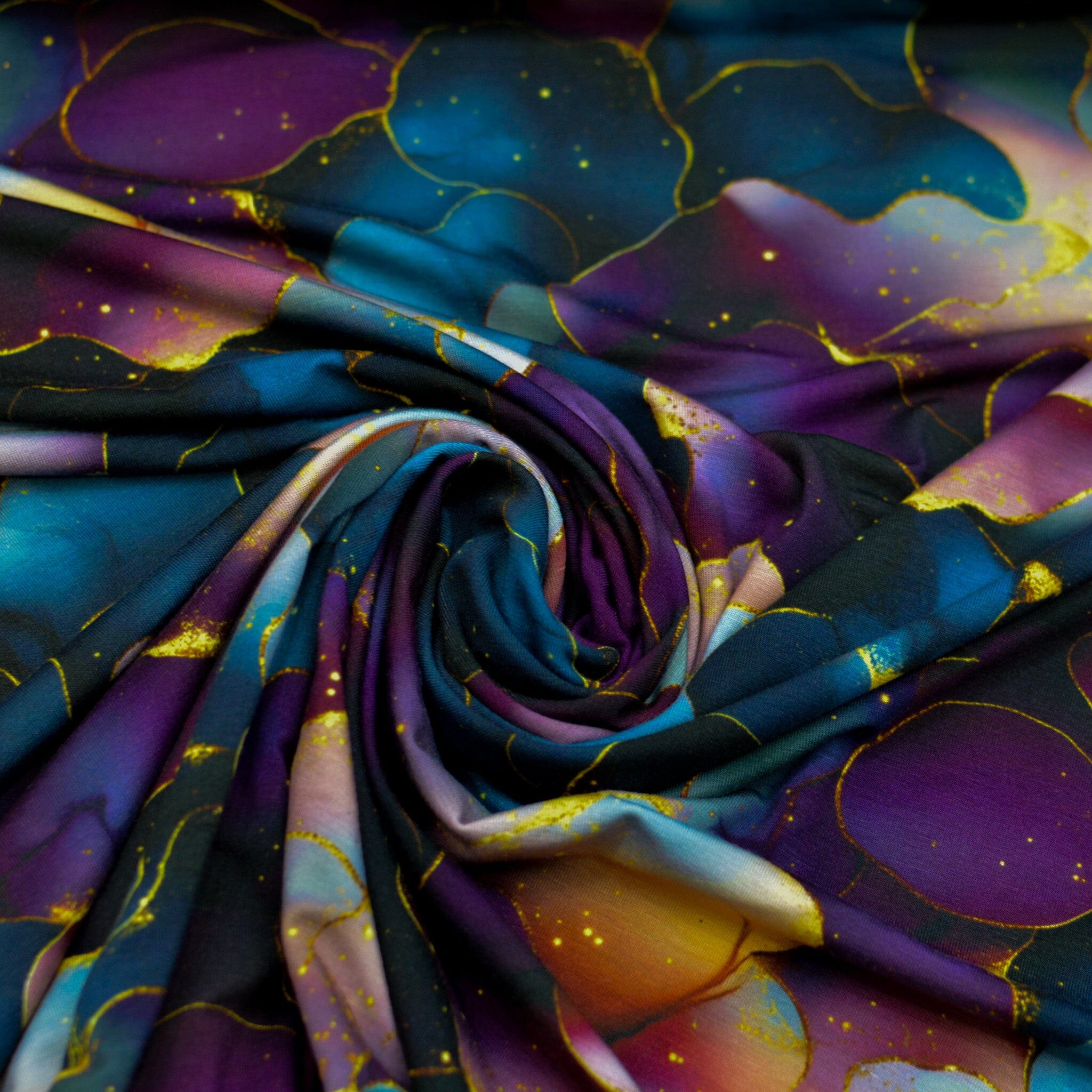 Bambusjersey - golden flower rain - dark purple Fabric poshpinks