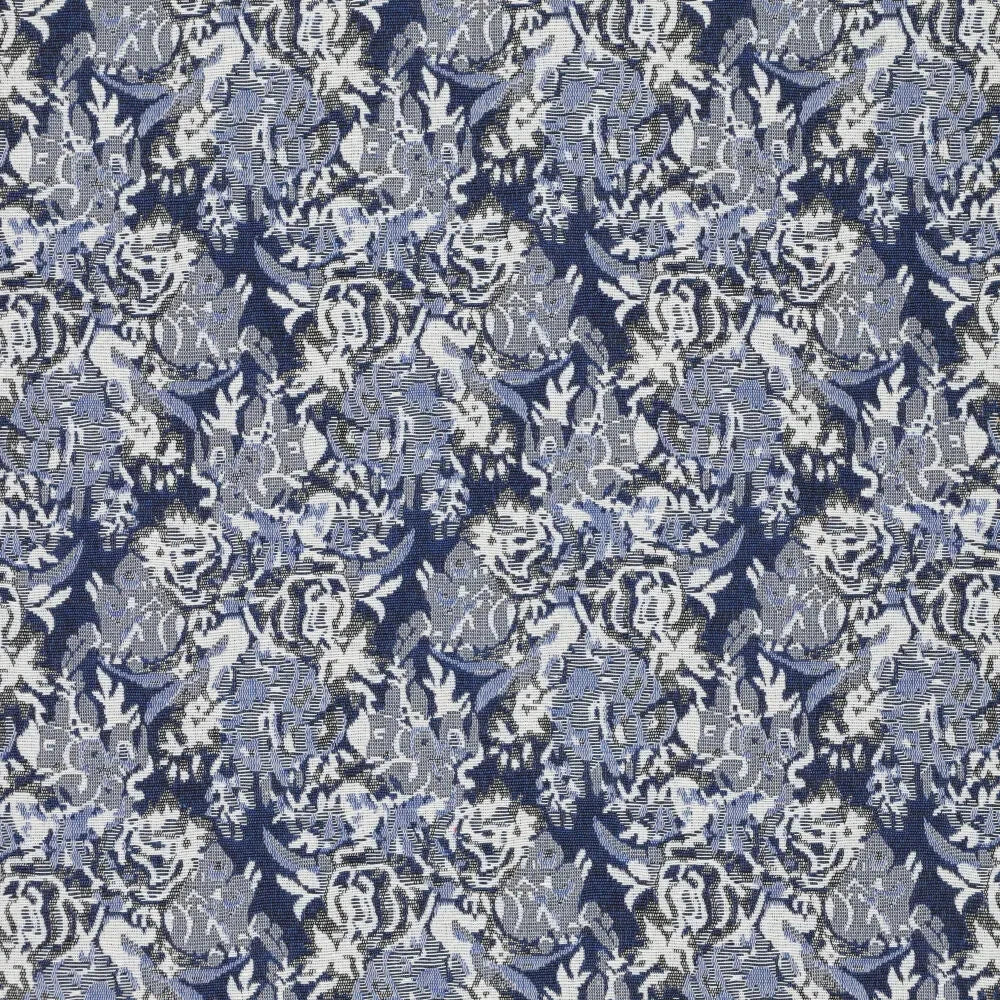 Gobelin / Jacquard / Dekostoff - Rokkoko blau grau Fabric poshpinks
