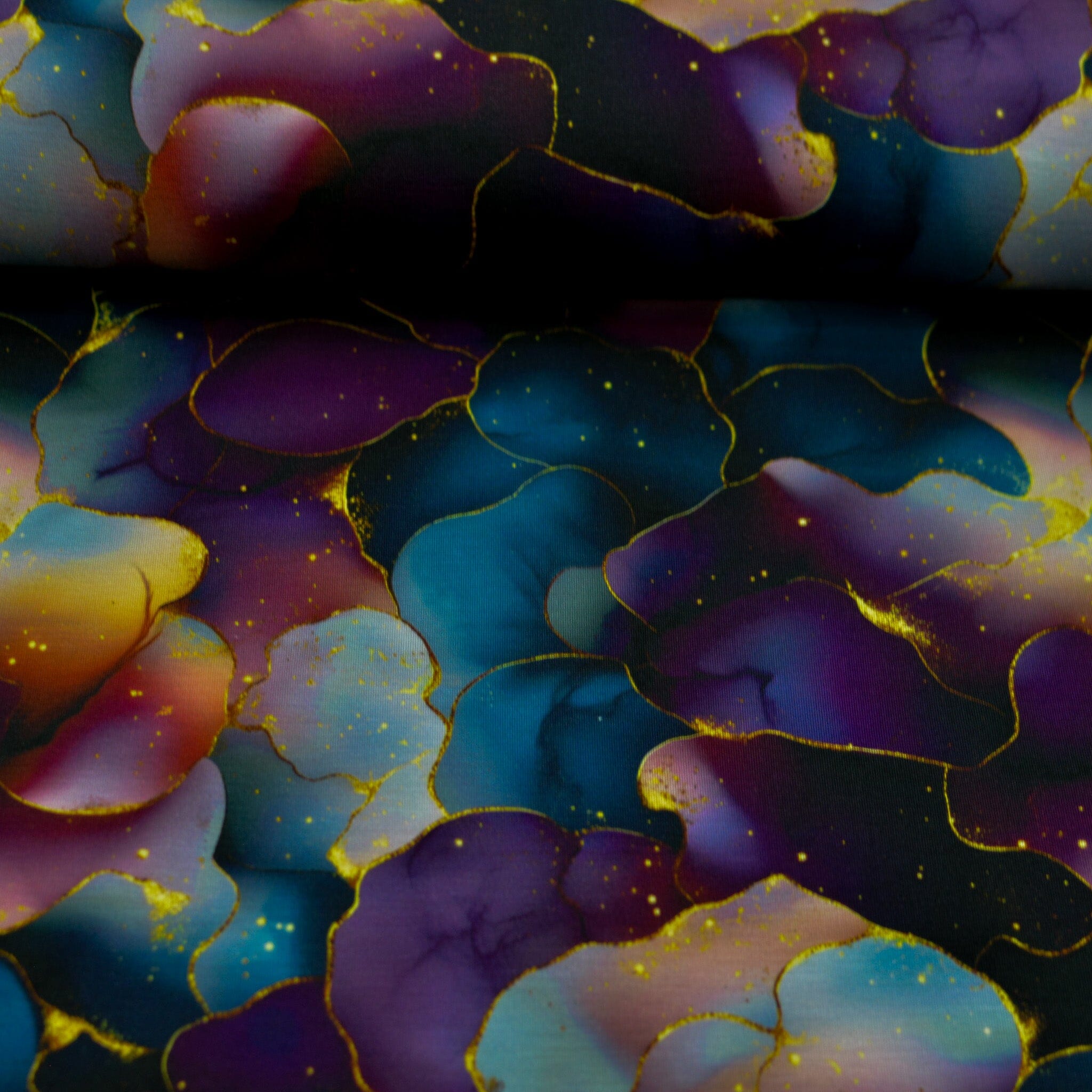 Bambusjersey - golden flower rain - dark purple Fabric poshpinks