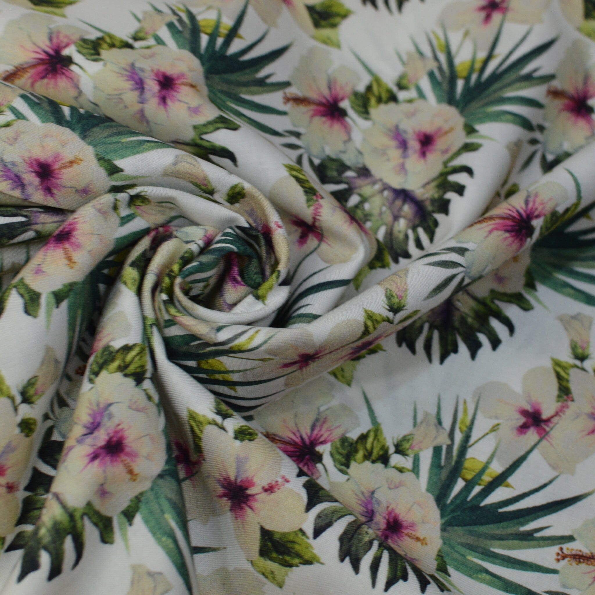 Baumwoll Popeline - Tropic Flowers - weiß rosa grün Fabric poshpinks