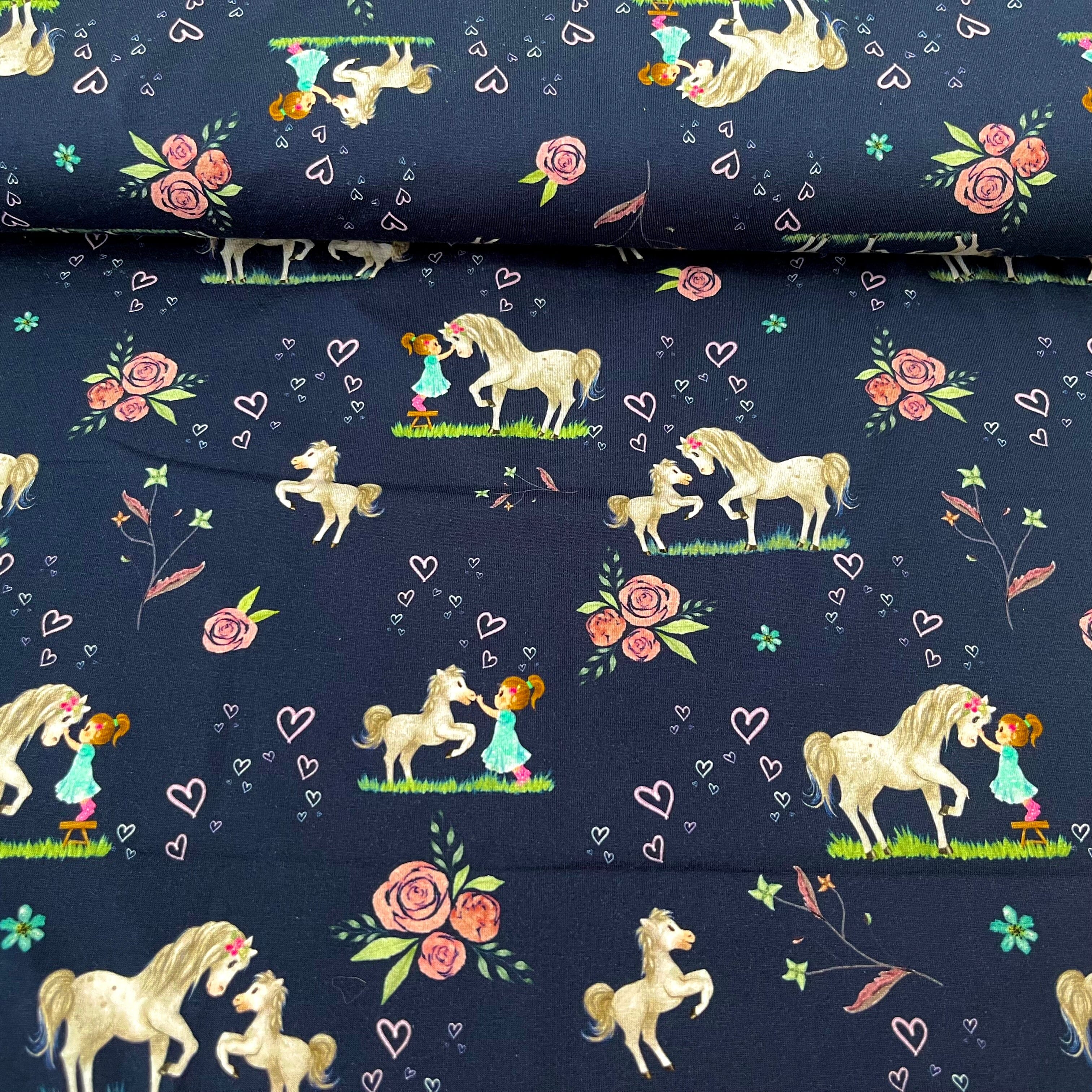 Baumwolljersey - Little Darling Pferde & Rosen Fabric poshpinks