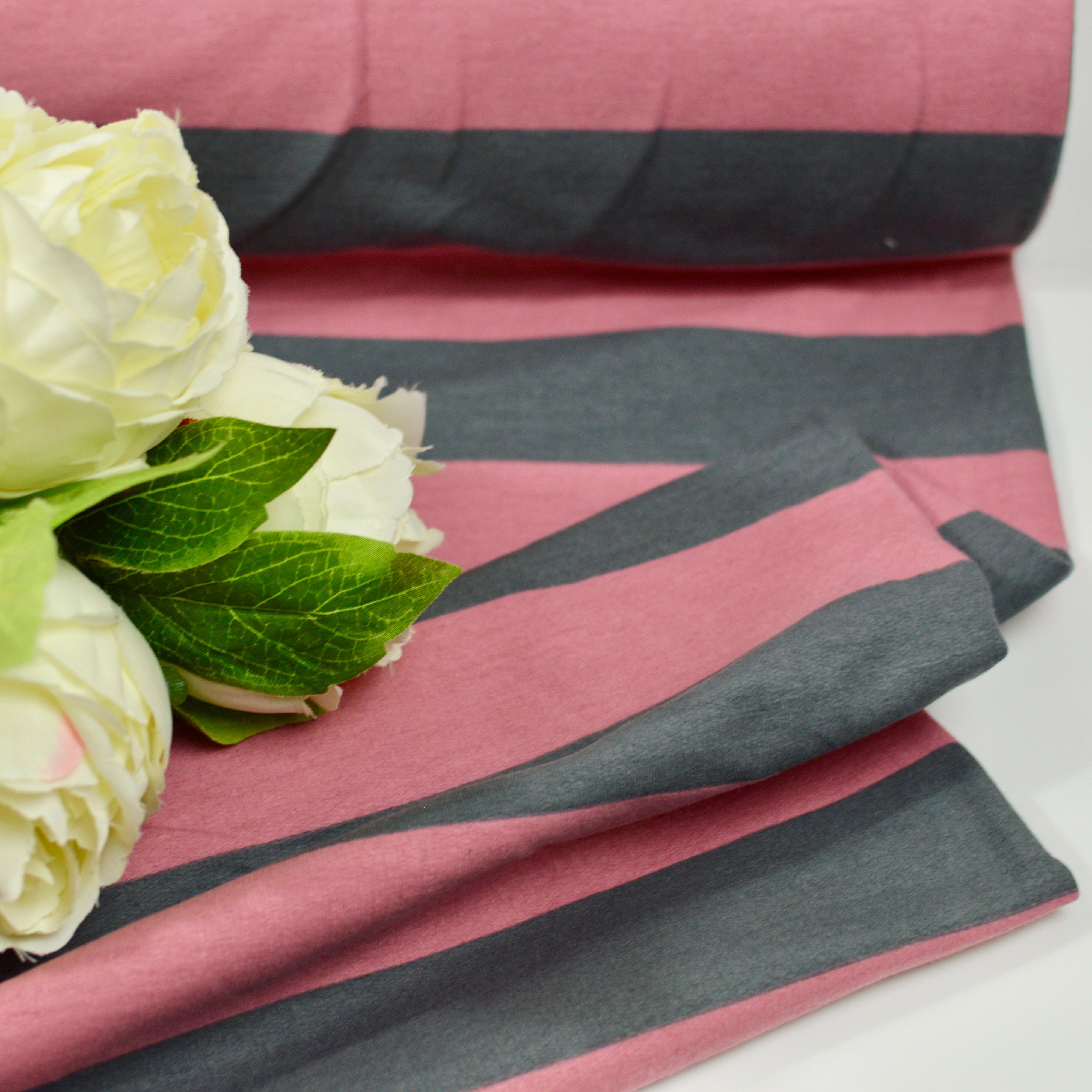 French Terry - Blockstreifen - Rosa dunkelgrau Fabric poshpinks