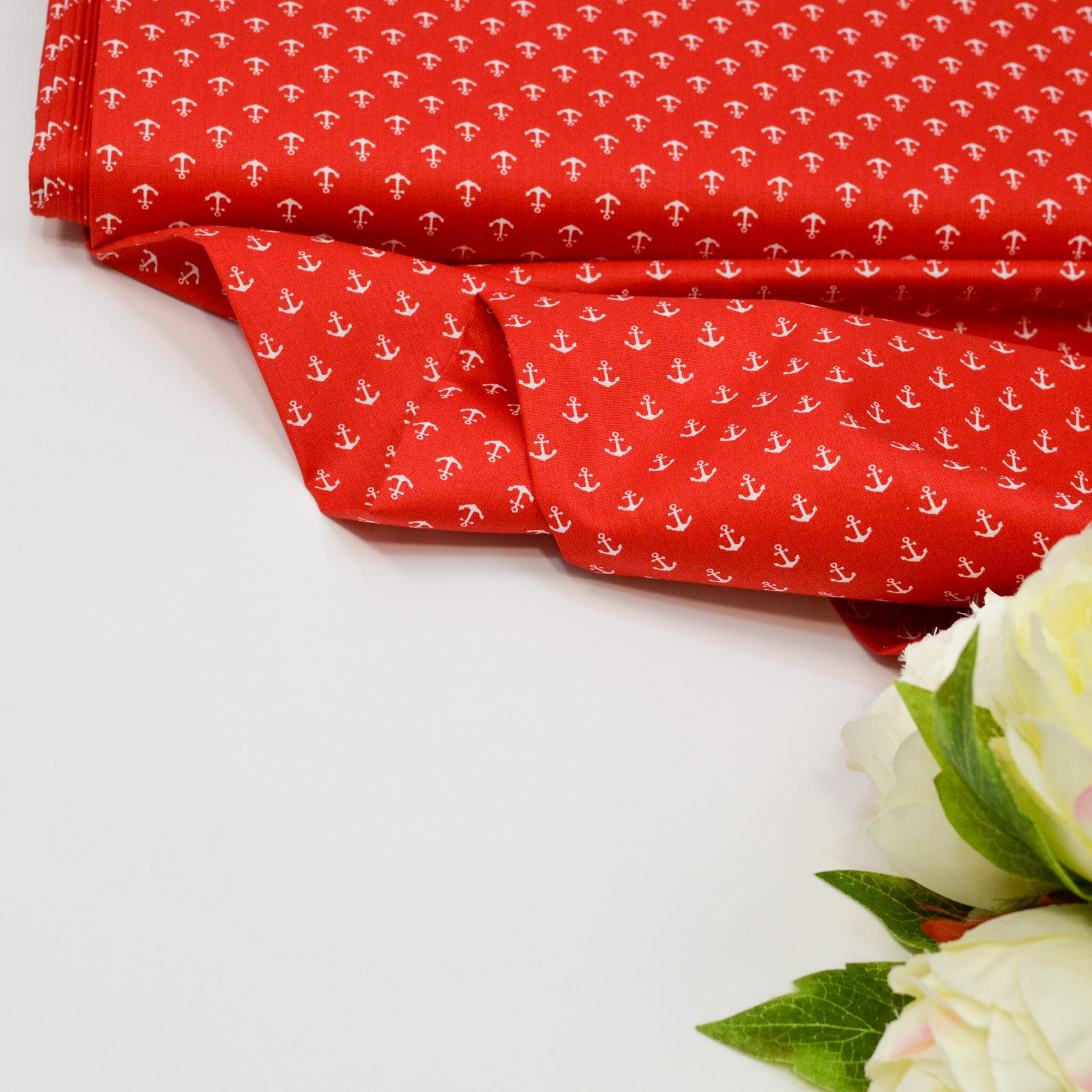 Baumwoll Popeline Anker - Mini - rot weiß Fabric poshpinks