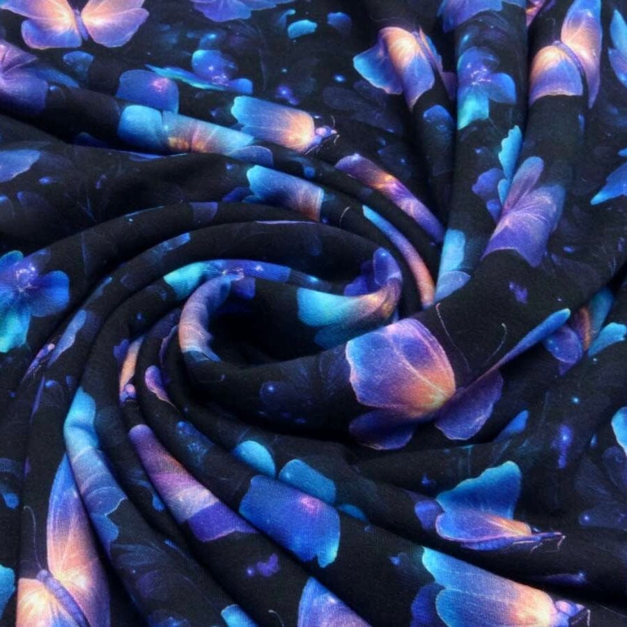 French Terry - magic Butterflies - Schmetterlinge auf schwarz