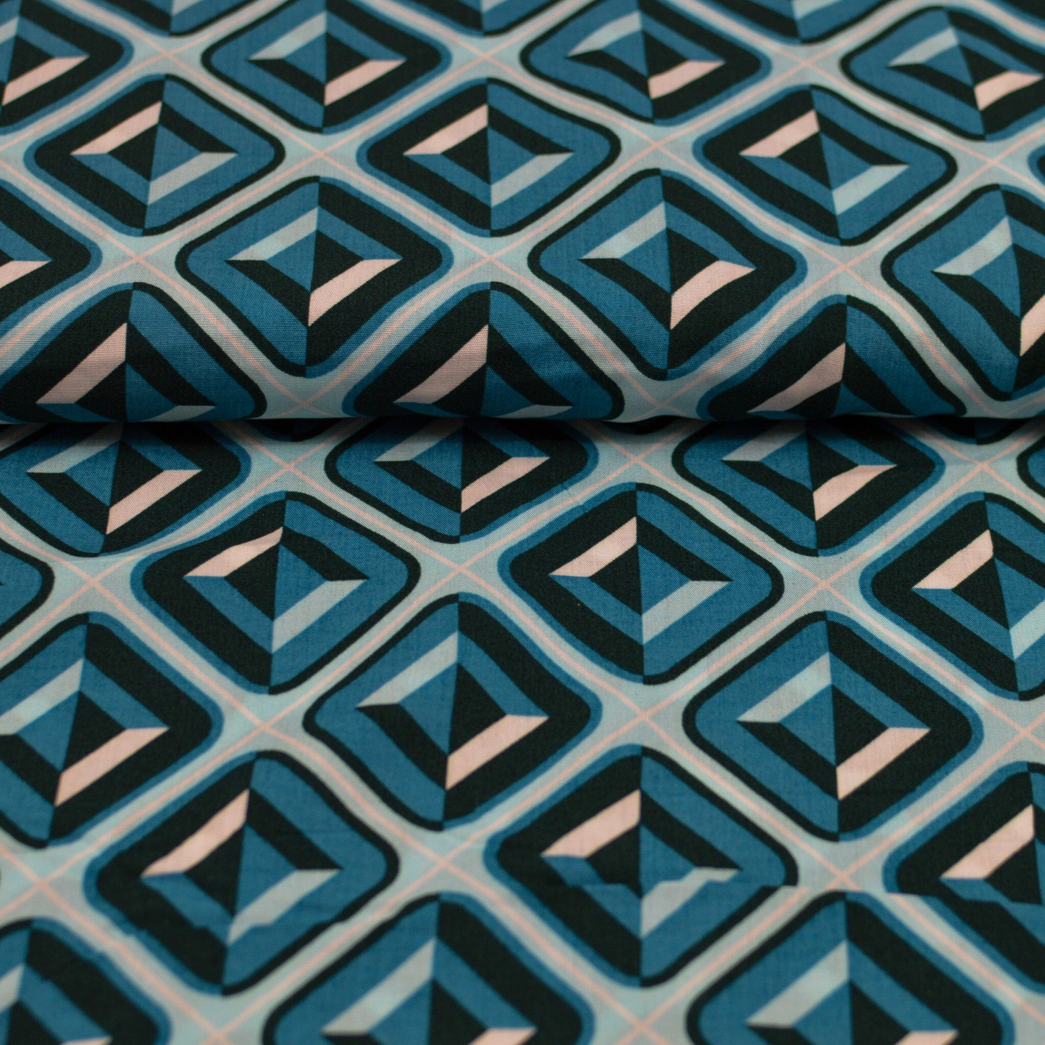 Viskose Webware- Graphic Cubes - türkis Fabric poshpinks