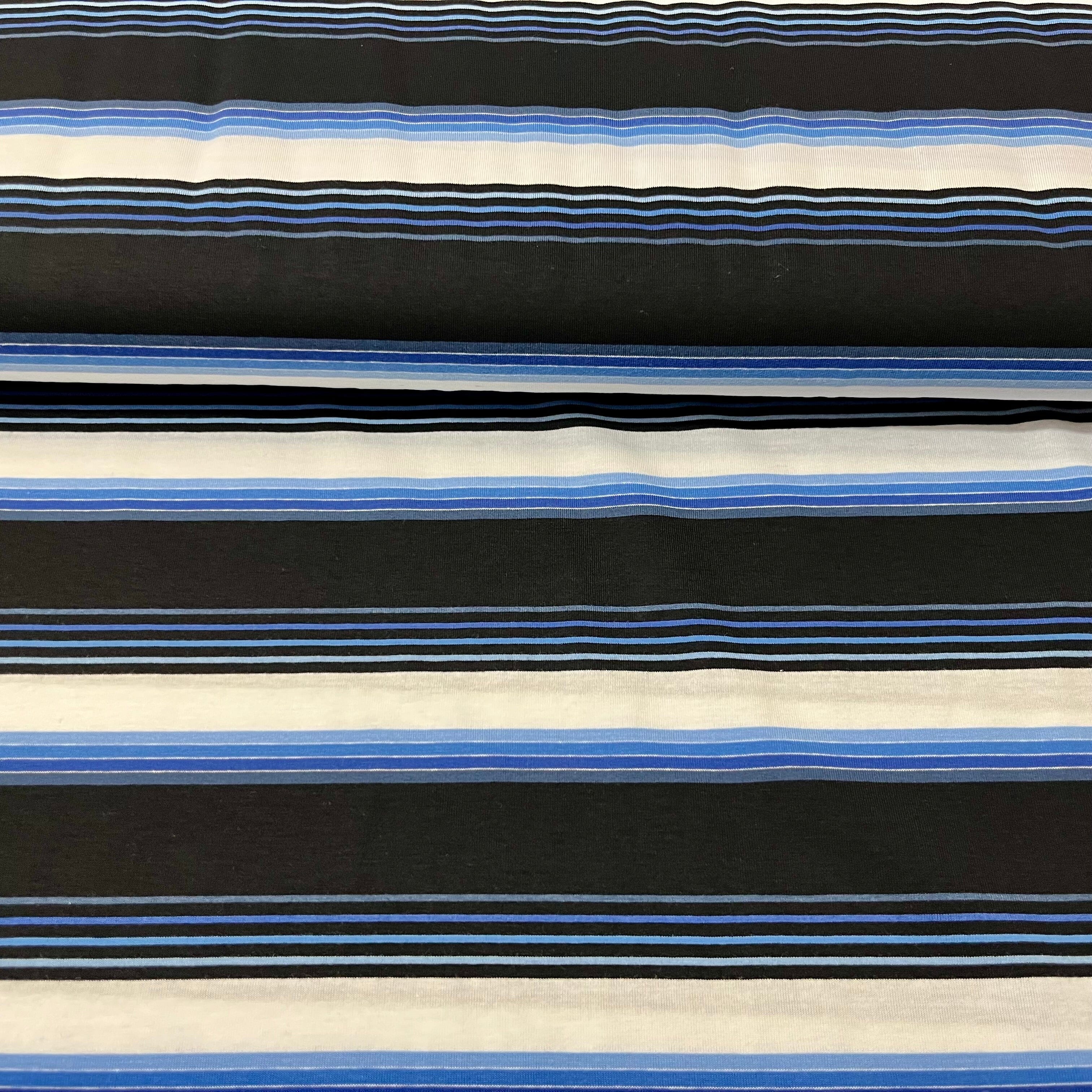 Baumwolljersey - Streifen / Ringel - Schwarz weiß blau Fabric poshpinks