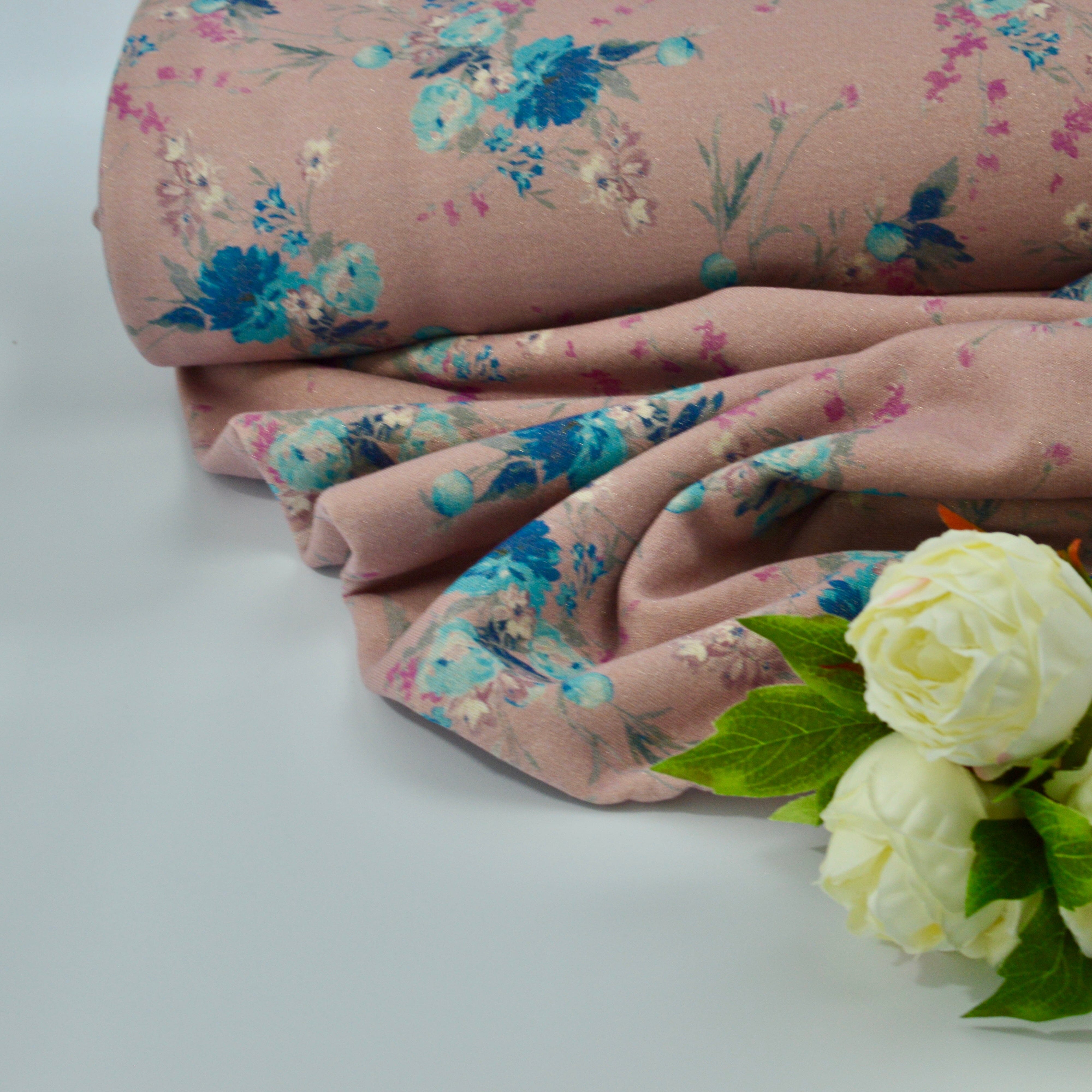 Sweat - Blumen auf rosa mit Glitzer Fabric poshpinks