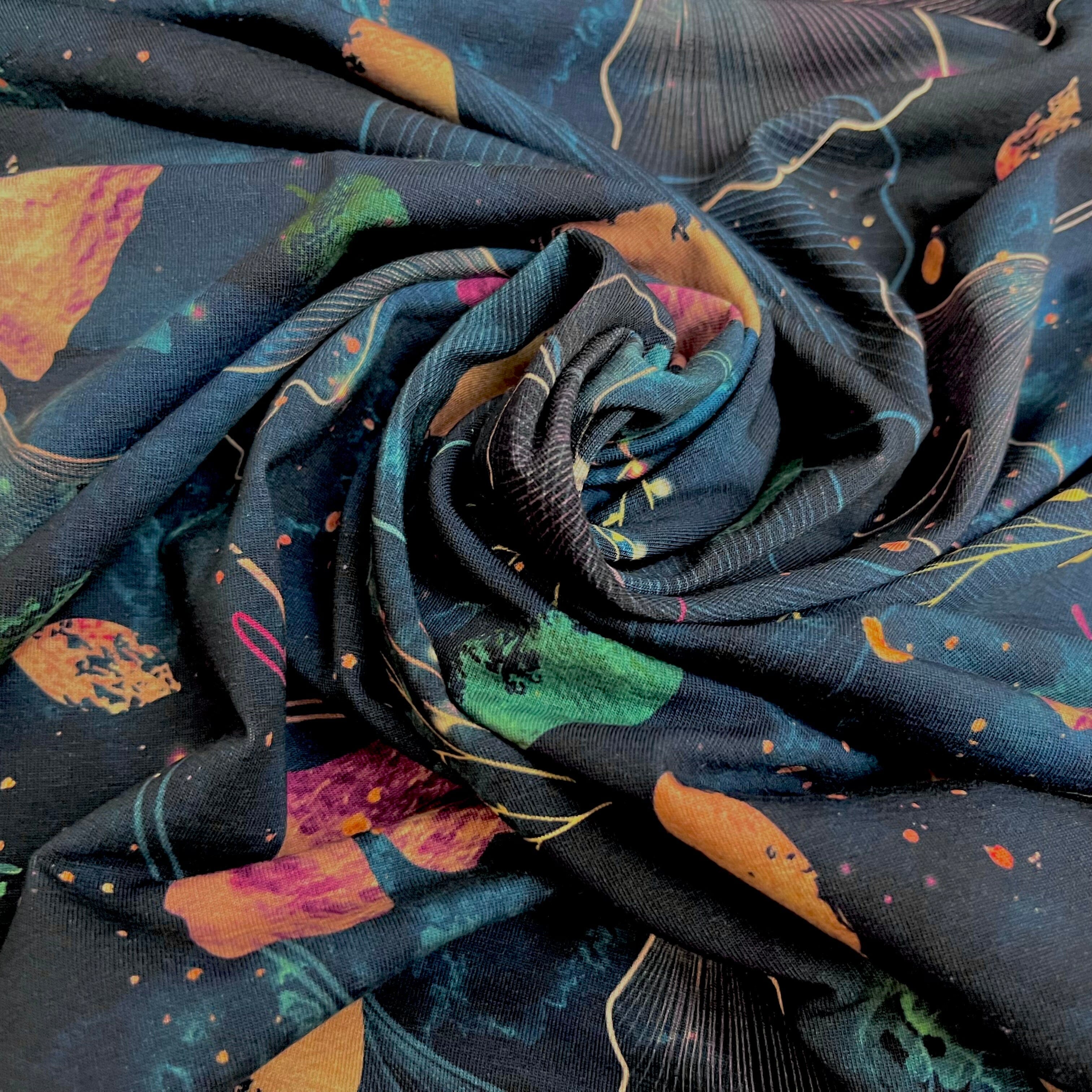 Baumwolljersey - Ginko Blätter Blue Berry Fabric poshpinks