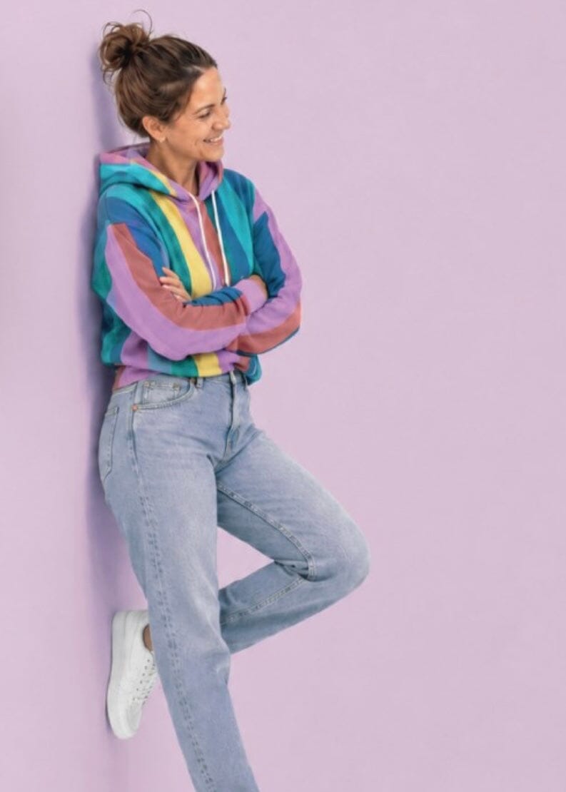 French Terry angeraut - bunte Streifen - pastelltöne Glitzerpüppi Eigenproduktion Fabric poshpinks