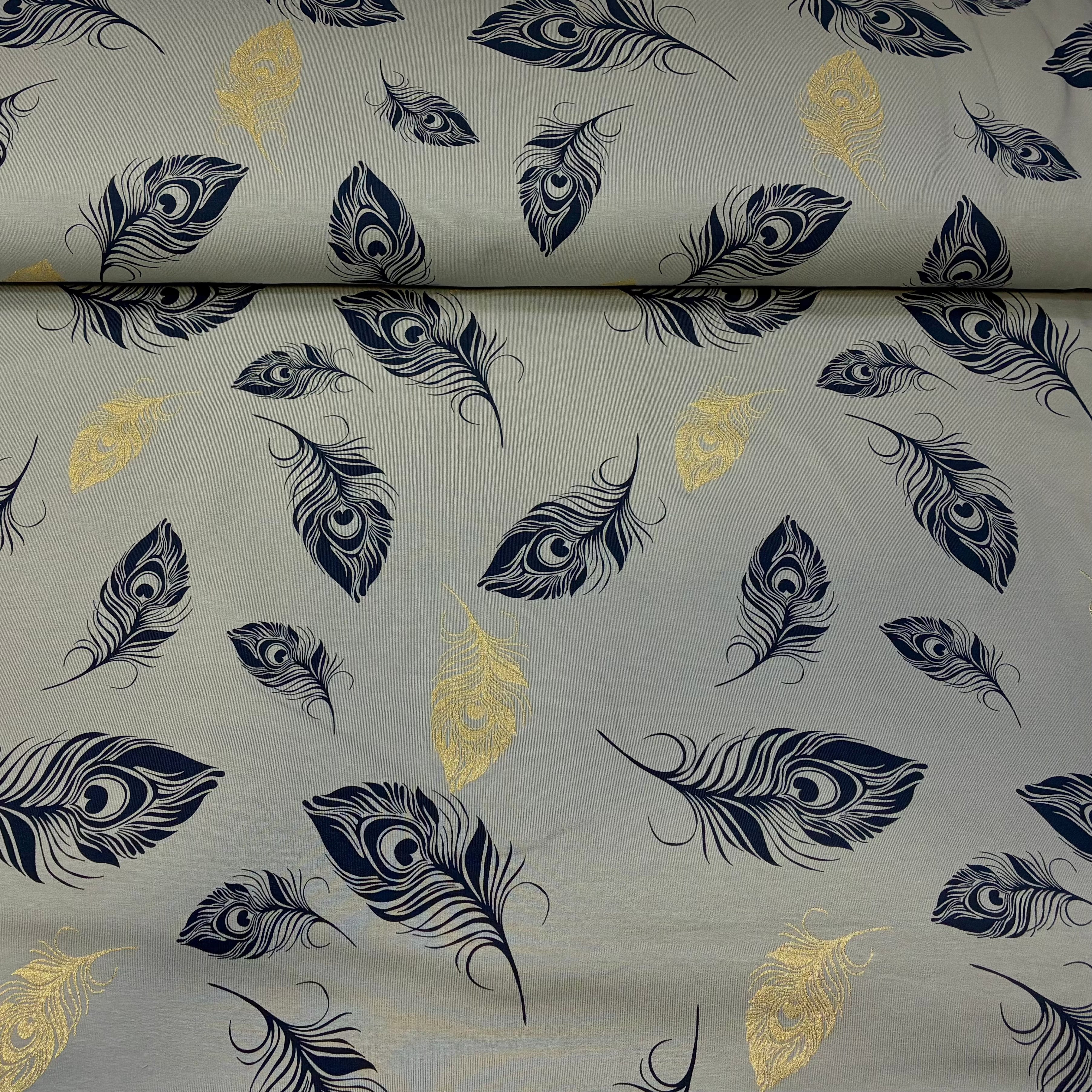 French Terry - Plume - gris - Feder mit Glitzer Fabric poshpinks