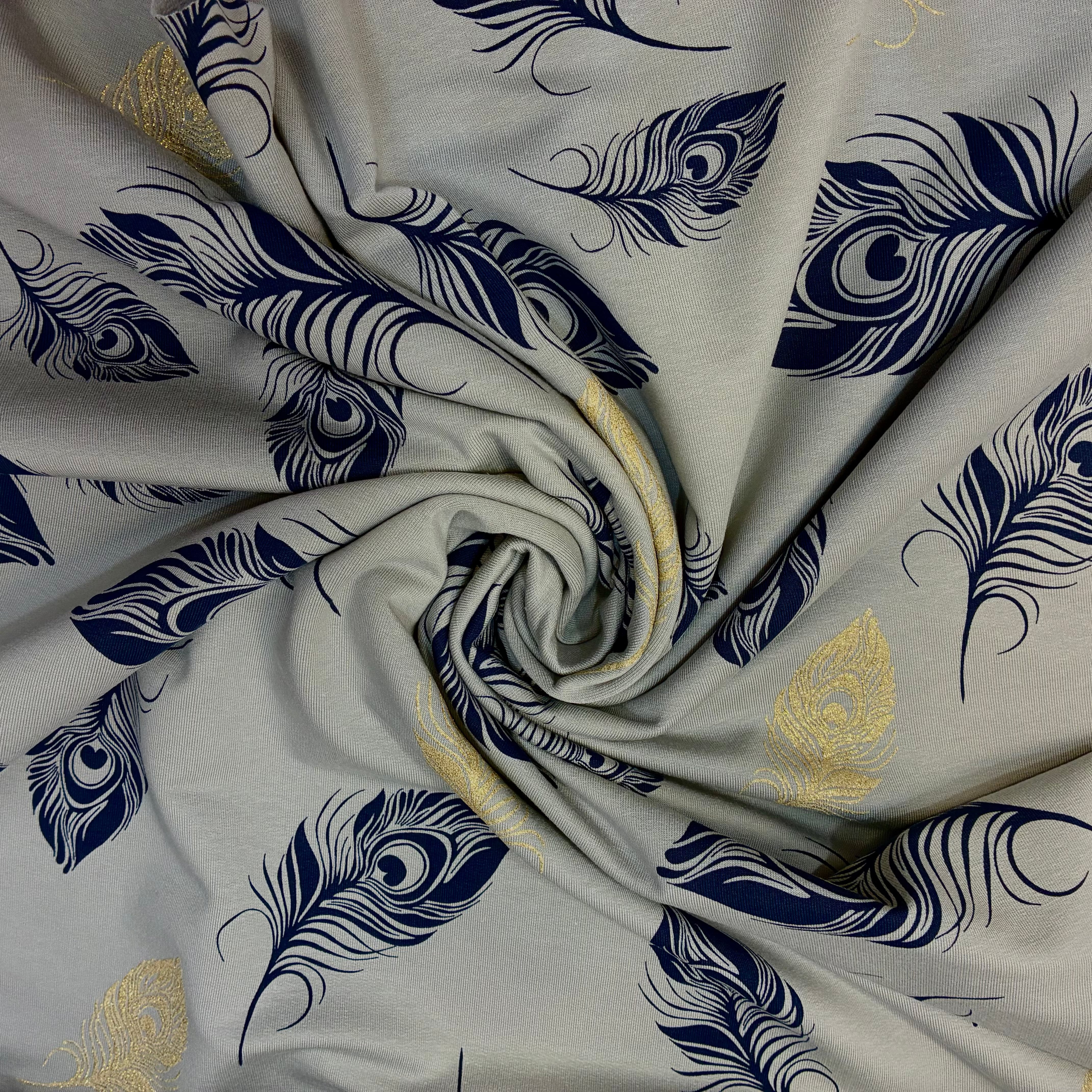 French Terry - Plume - gris - Feder mit Glitzer Fabric poshpinks