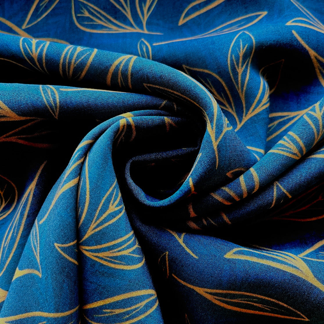 Vorbestellung - Ecovero™ Viskosejersey - Azul Blätter dunkelblau - Eigenproduktion von poshpinks