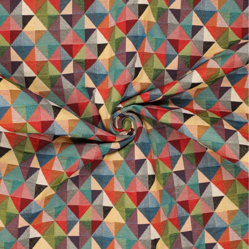 Gobelin / Jacquard / Dekostoff - Retro Dreiecke bunt Fabric poshpinks