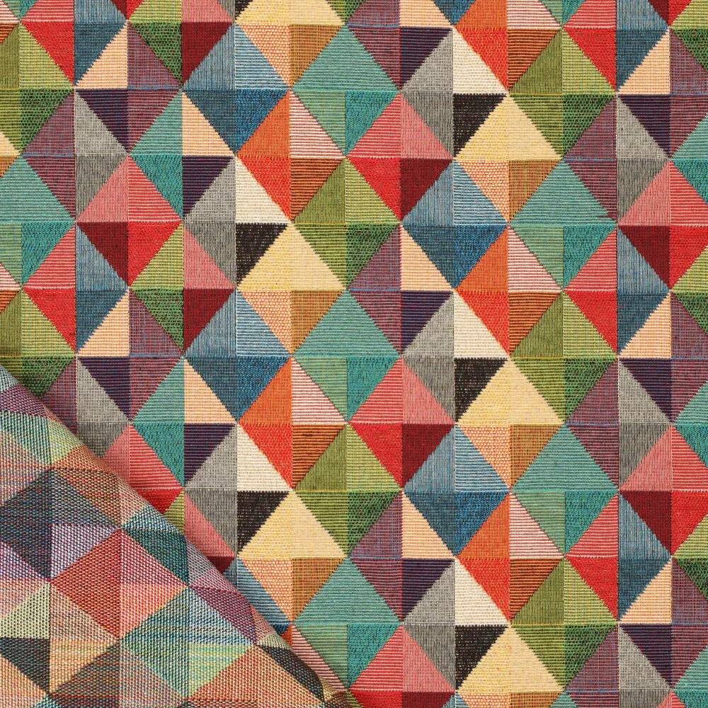 Gobelin / Jacquard / Dekostoff - Retro Dreiecke bunt Fabric poshpinks