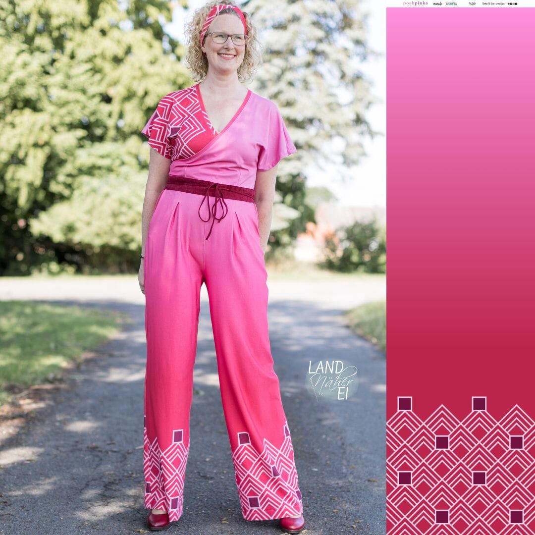 Baumwolljersey - Geometra by Anni Early - Bordüre Strawberry Daiquiri Fabric poshpinks